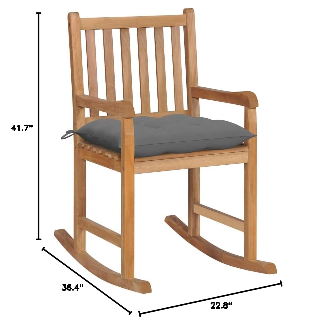 Teak Wood Rocking Chair with Gray Cushion - Comfortable Lounge Armchair for Living Room, Bedroom & Office - Perfect for Relaxing, Reading or Nursing