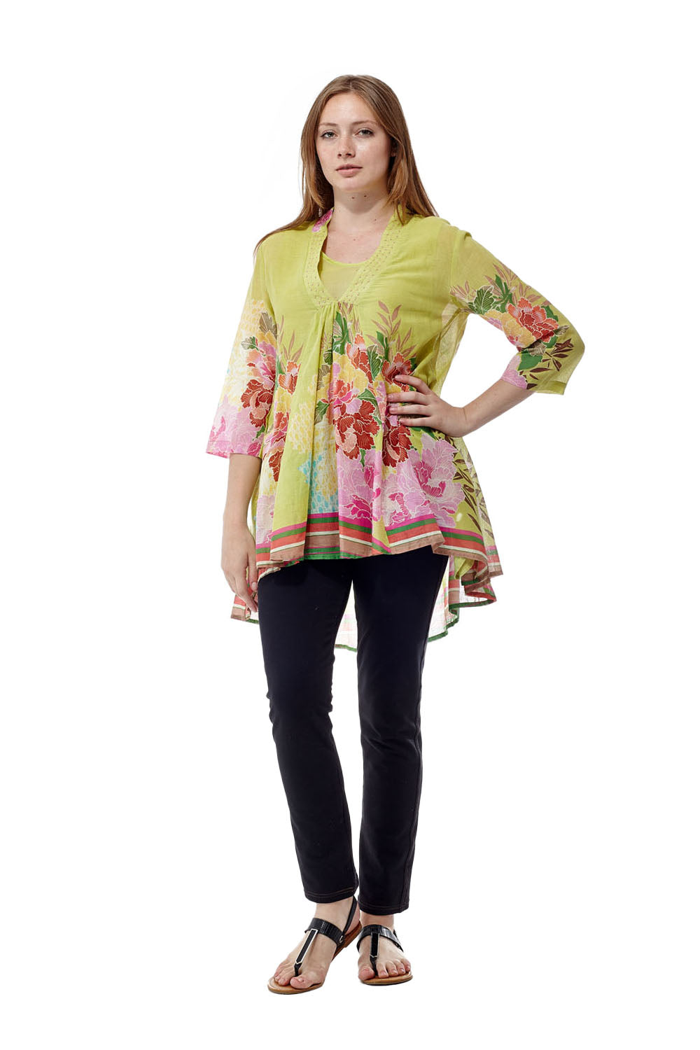 La Cera Hi Lo Hibiscus Tunic - Flowy Boho Blouse for Women, Casual Summer Tops with Floral Print, Perfect for Beach Vacations & Date Nights