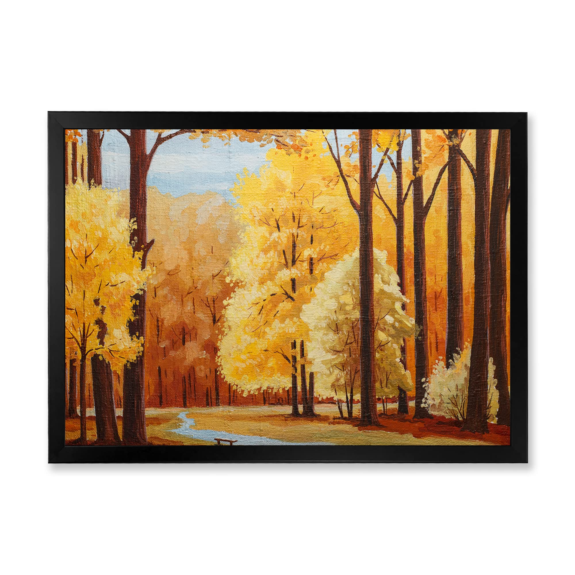 DesignQ Orange Autumn Trees At Dawn Farmhouse Framed Wall Art - Rustic Landscape Painting for Living Room, Bedroom & Office Decor - Perfect Gift for Housewarming & Holidays