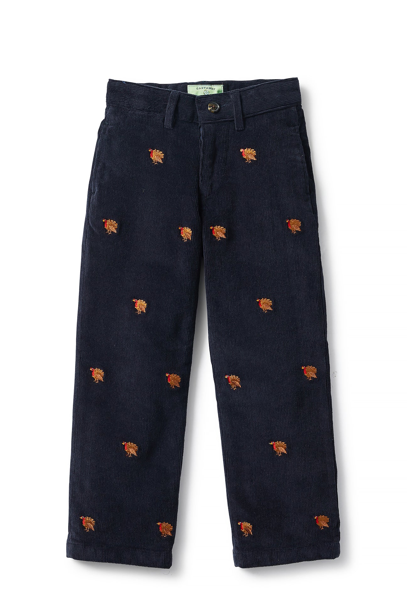 Boys Corduroy Beach Pants - Nantucket Navy with Turkey Print | Comfortable & Stylish for Beach Outings, Casual Wear & Outdoor Adventures