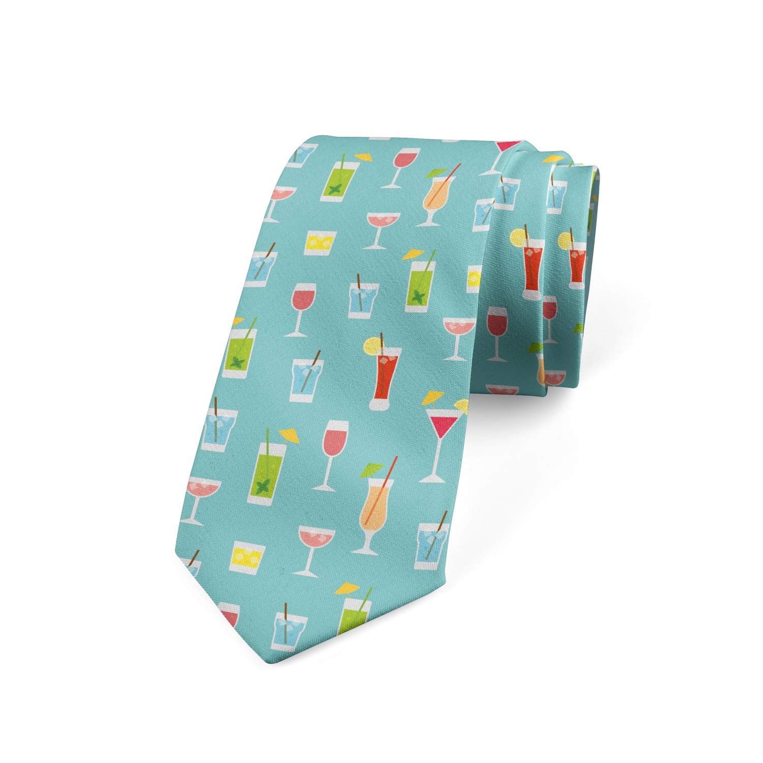 Ambesonne Men's Necktie - Party Beverages Pattern, 3.7