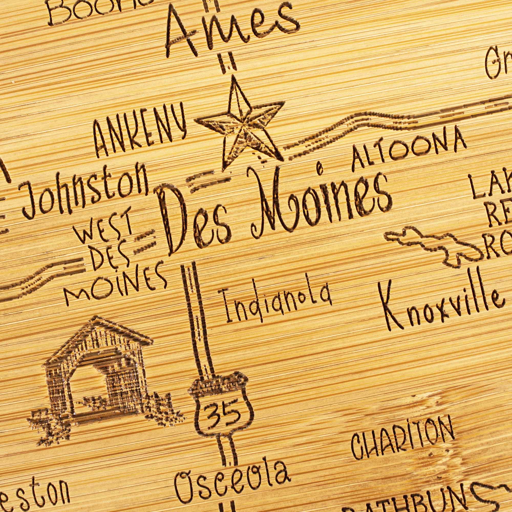 Premium Iowa-Themed Wooden Cutting Board 15.5