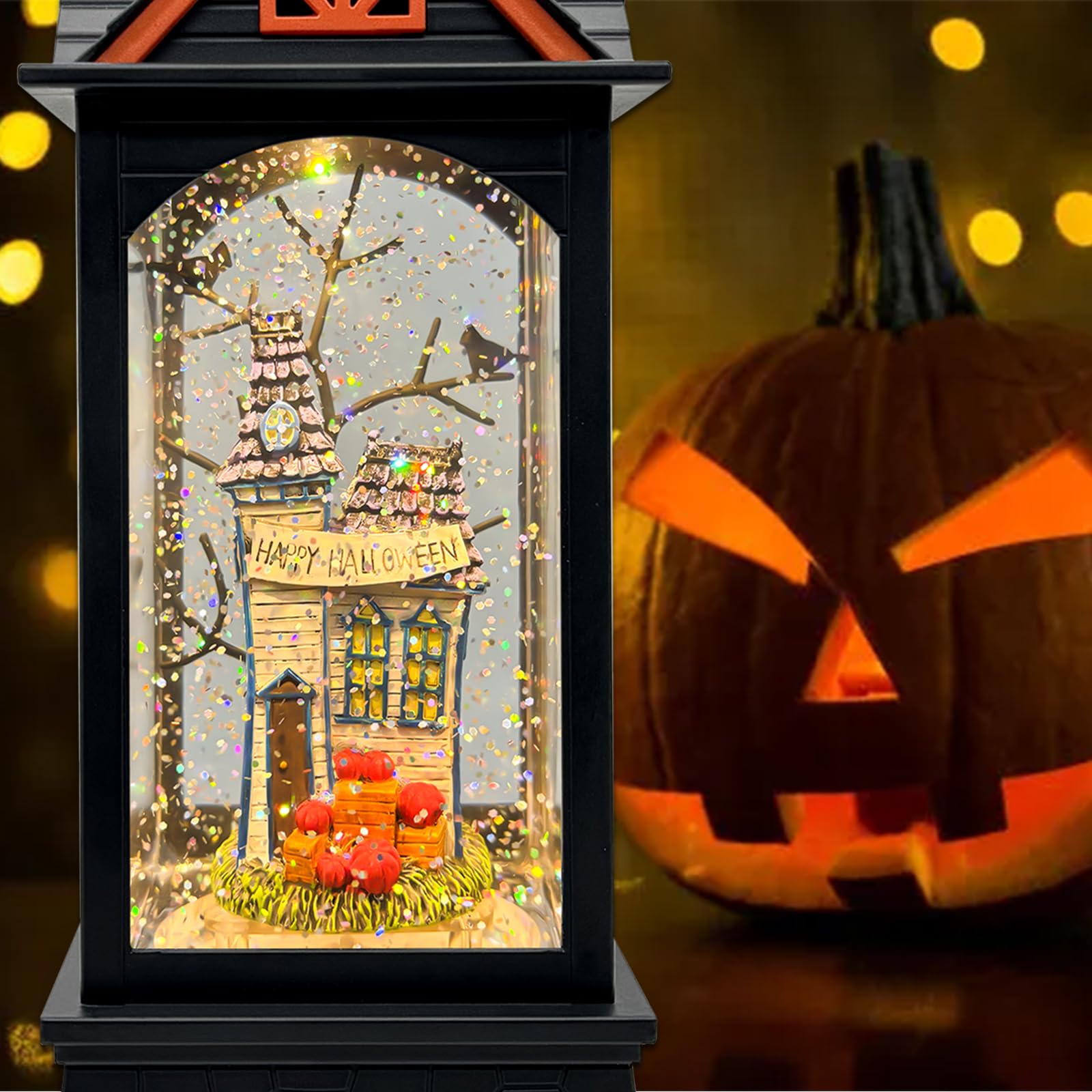 Halloween Snow Globe Lantern with 6-Hour Timer - USB & Battery Powered Spooky Decor for Halloween Parties, Indoor Festive Lighting, Haunted House & Trick-or-Treat Scene Decoration