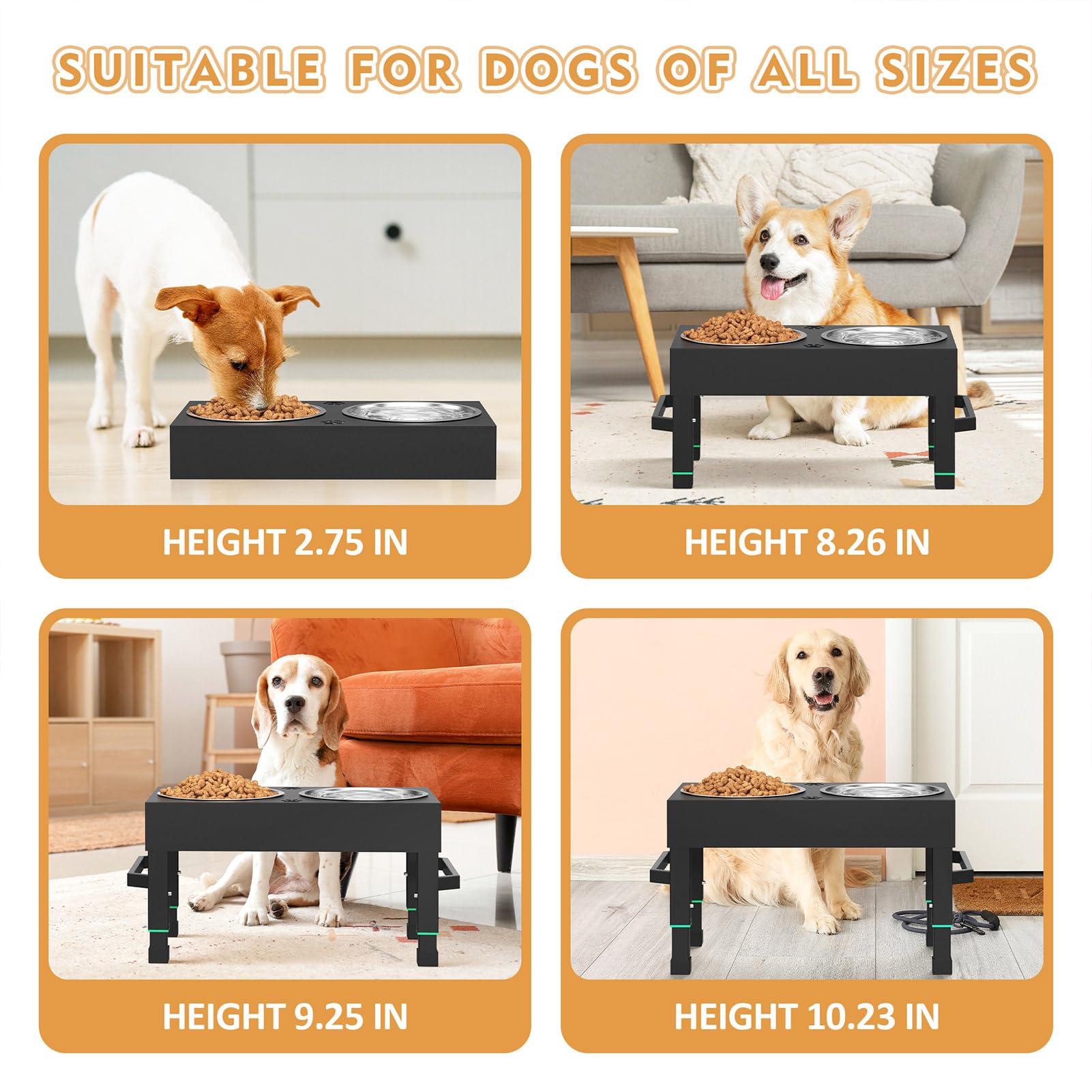 **Elevated Dog Bowls for Large Breeds - Adjustable Height Raised Dog Bowl Stand with 2 Stainless Steel Bowls - Perfect for Small, Medium & Large Dogs - Ideal for Dining, Feeding & Reducing Neck Strain**