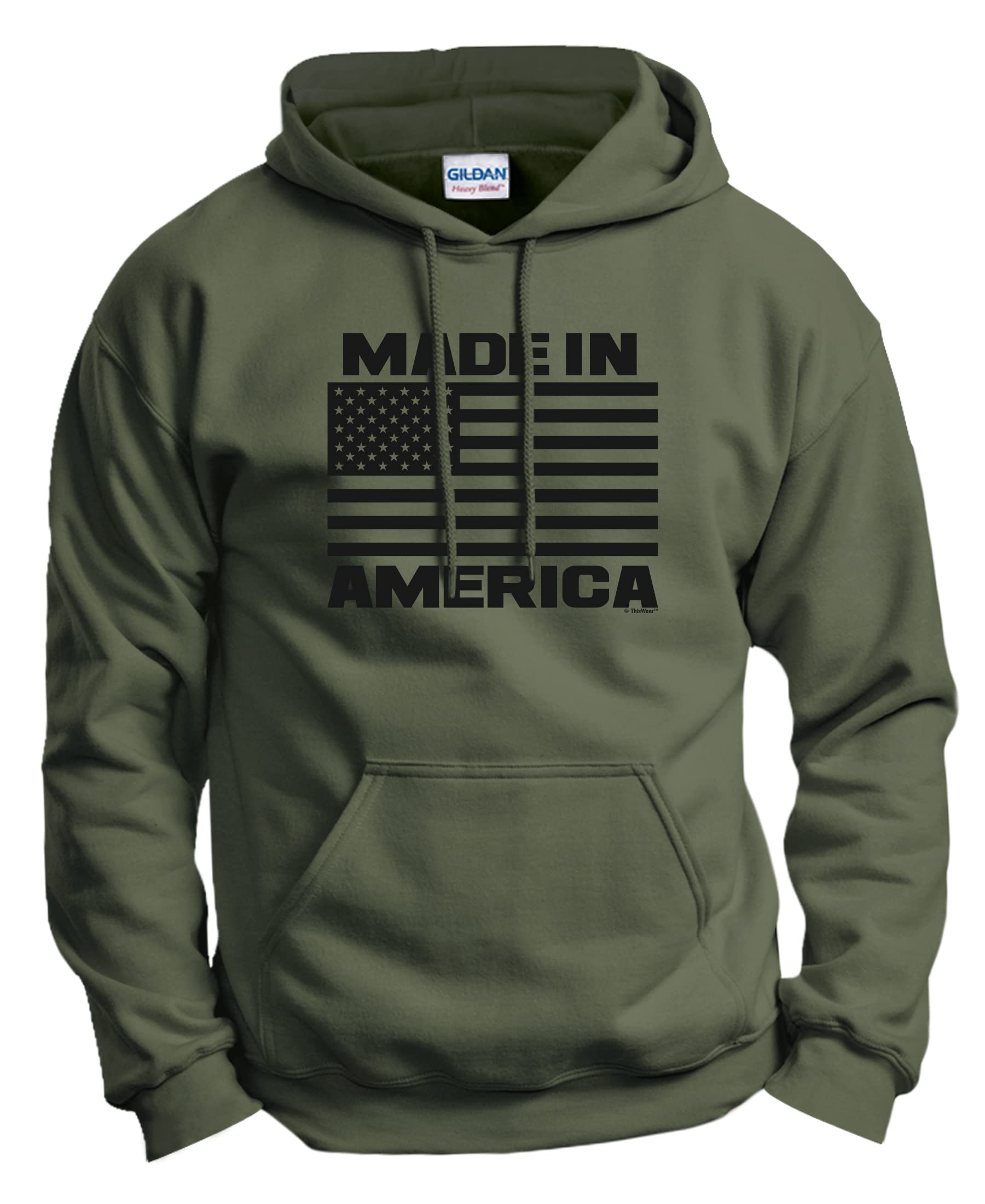 American Made USA Flag Long Sleeve Hoodie with Front Pocket - Patriotic Pullover Sweatshirt for Men & Women - Perfect for 4th of July, Veterans Day and Outdoor Activities