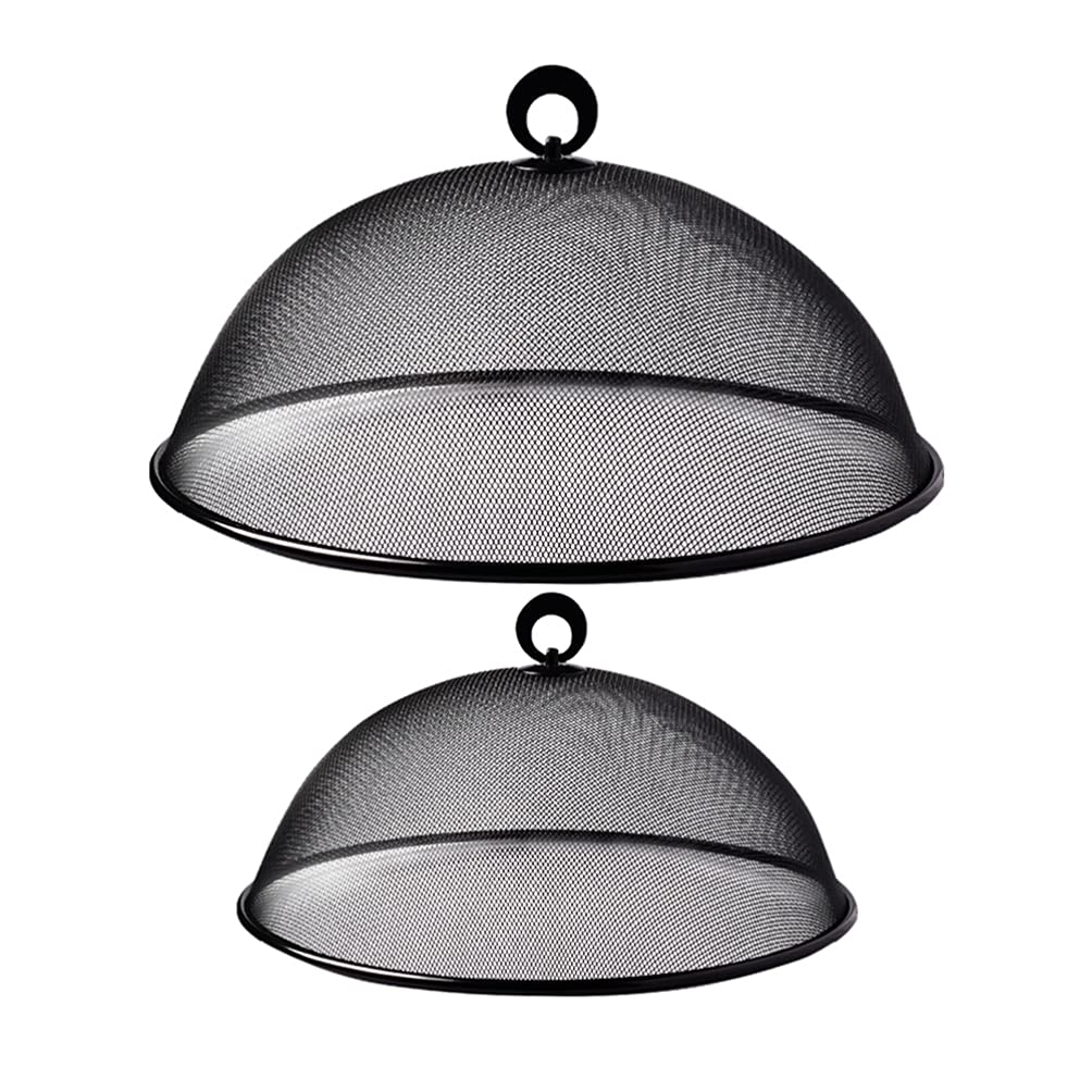 Zerodeko 2 Pack Stainless Steel Mesh Food Covers - Round Kitchen Food Protector for Flies & Insects, Perfect for Outdoor Picnic, BBQ, Camping & Party Use (Black)