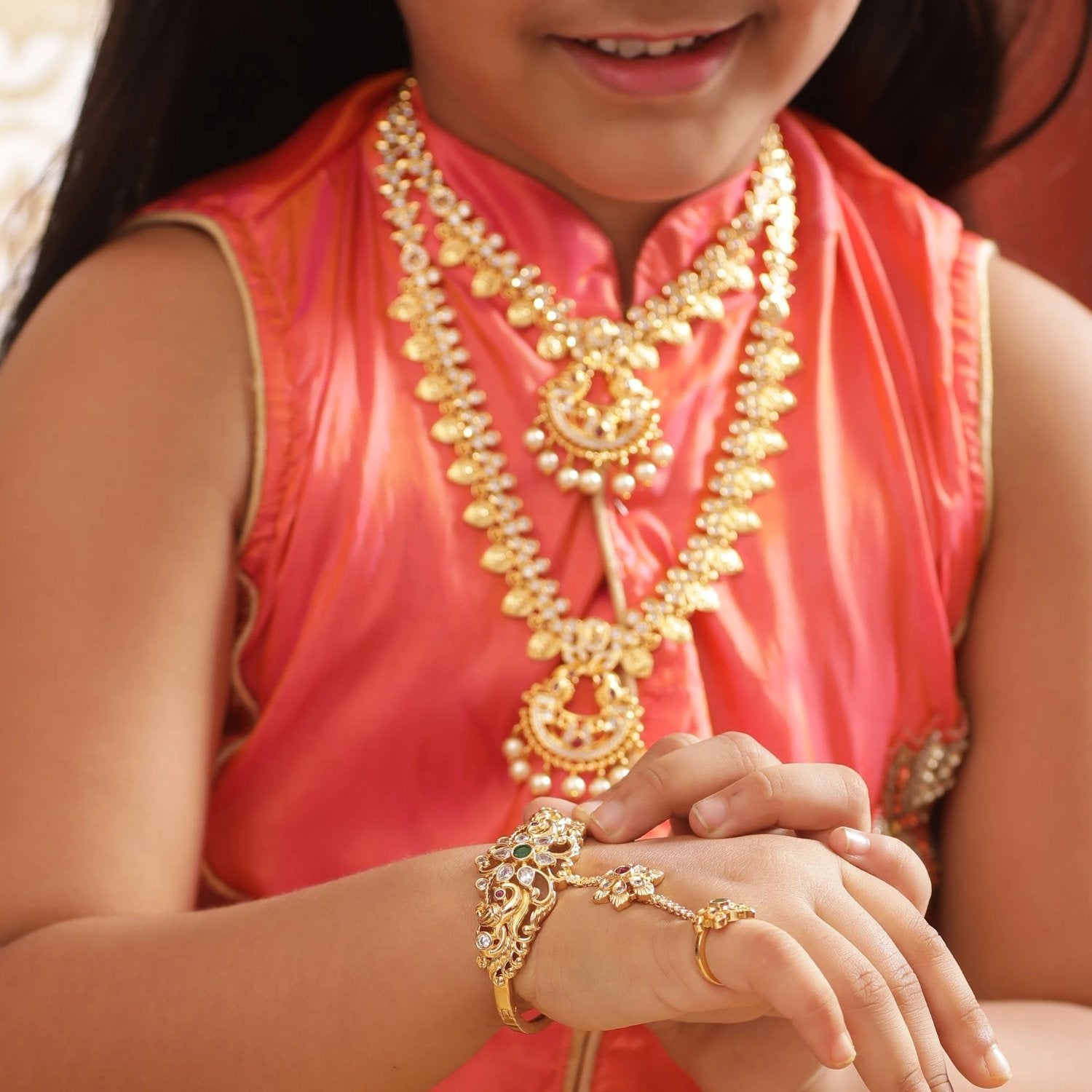 Kyra Nakshatra CZ Kids Hand Chain - Elegant Adjustable Beaded Bracelet for Girls, Perfect for Birthday Gifts, Parties & Special Occasions