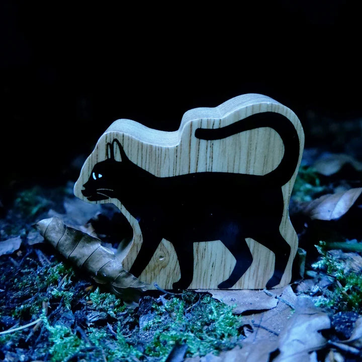 Handcrafted Wooden Black Cat Statue - Unique Home Decor for Halloween & Christmas - Perfect for Shelf, Desk, and Gift Giving