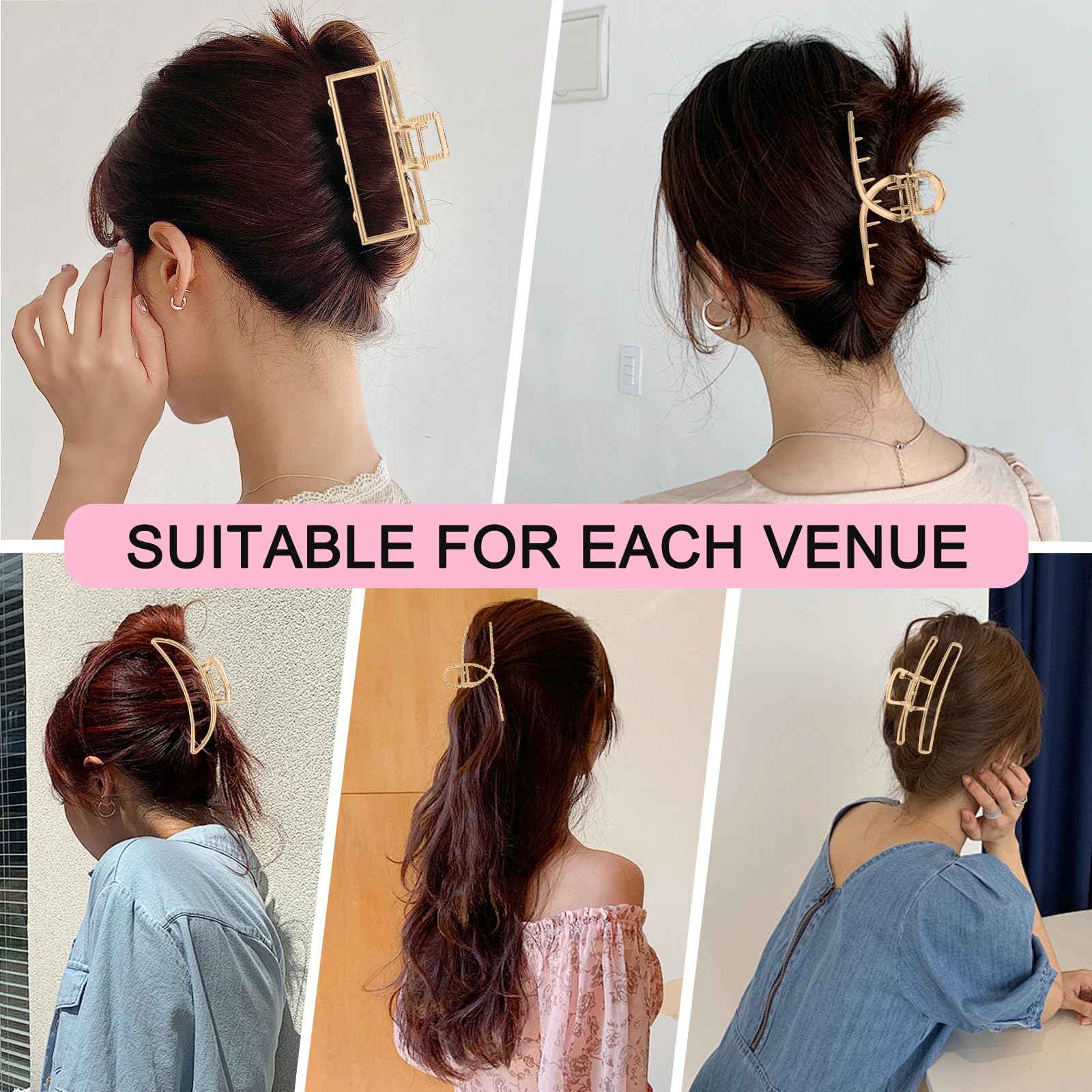 LUKACY 6 Pack Large Metal Hair Claw Clips - 4 Inch Gold Hair Clips for Women, Strong Hold Hair Clamps for Thin & Thick Hair, Fashion Hair Accessories | Perfect for Updos, Ponytails & Everyday Styling
