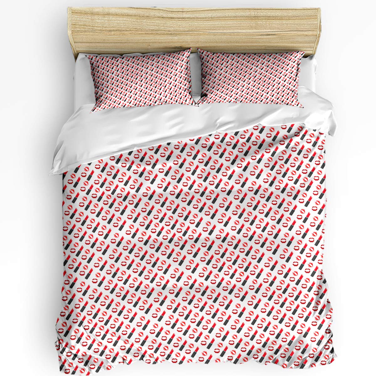 CHARMHOME Full Size Duvet Cover Set - Sexy Lip & Lipstick Print 3-Piece Bedding with Zipper Closure | Ultra Soft, Breathable & Comfortable for Men & Women | Perfect for Bedroom Decor, Valentine's Gift & Couples Retreat