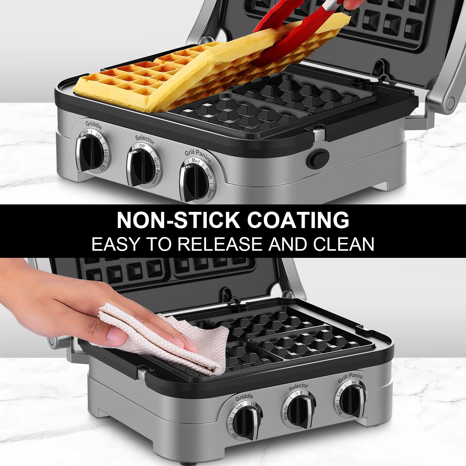 Nonstick Waffle Plates for Cuisinart Griddler GR-4N GR-5B GR-6 GRID-8N Series - Replacement Baking Plates for Perfect Homemade Waffles, Breakfast & Brunch Cooking