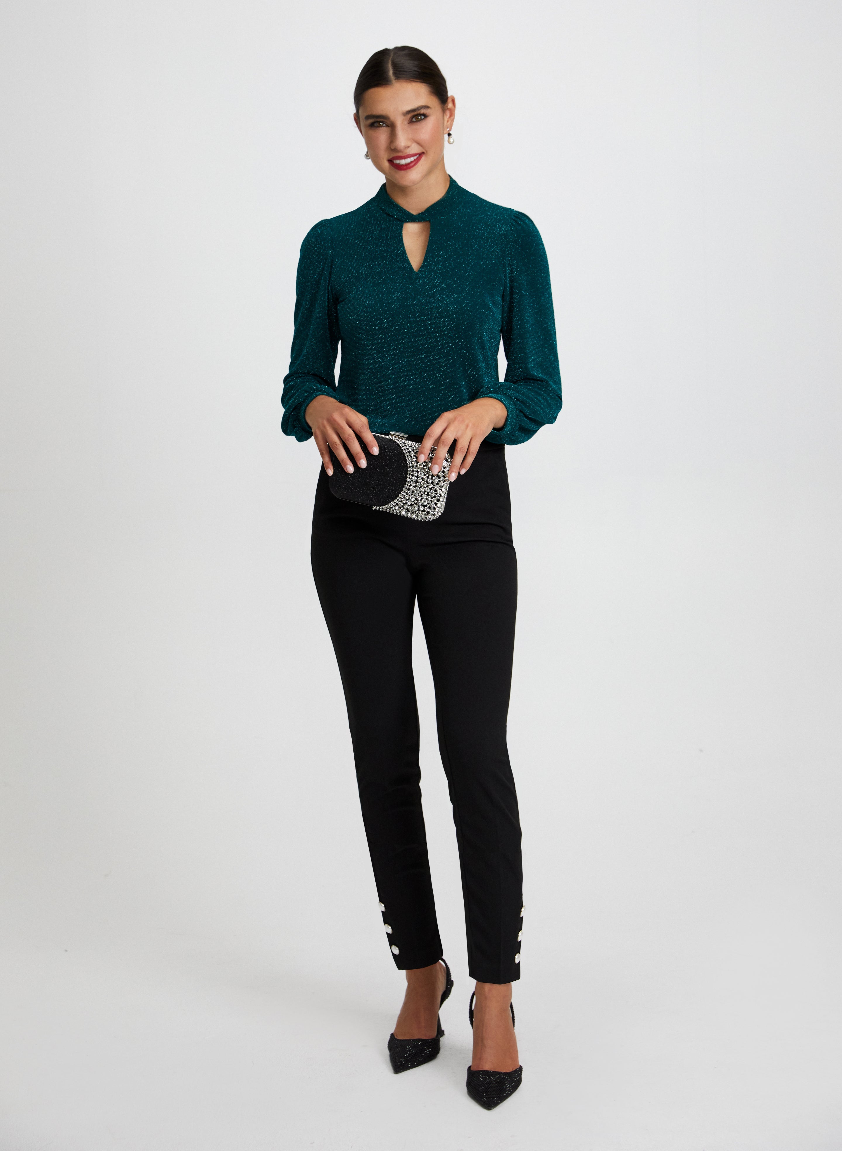City Fit Pearl Trim Pants for Women - Elegant High Waisted Trousers with Pearl Accents | Perfect for Office, Party & Special Occasions