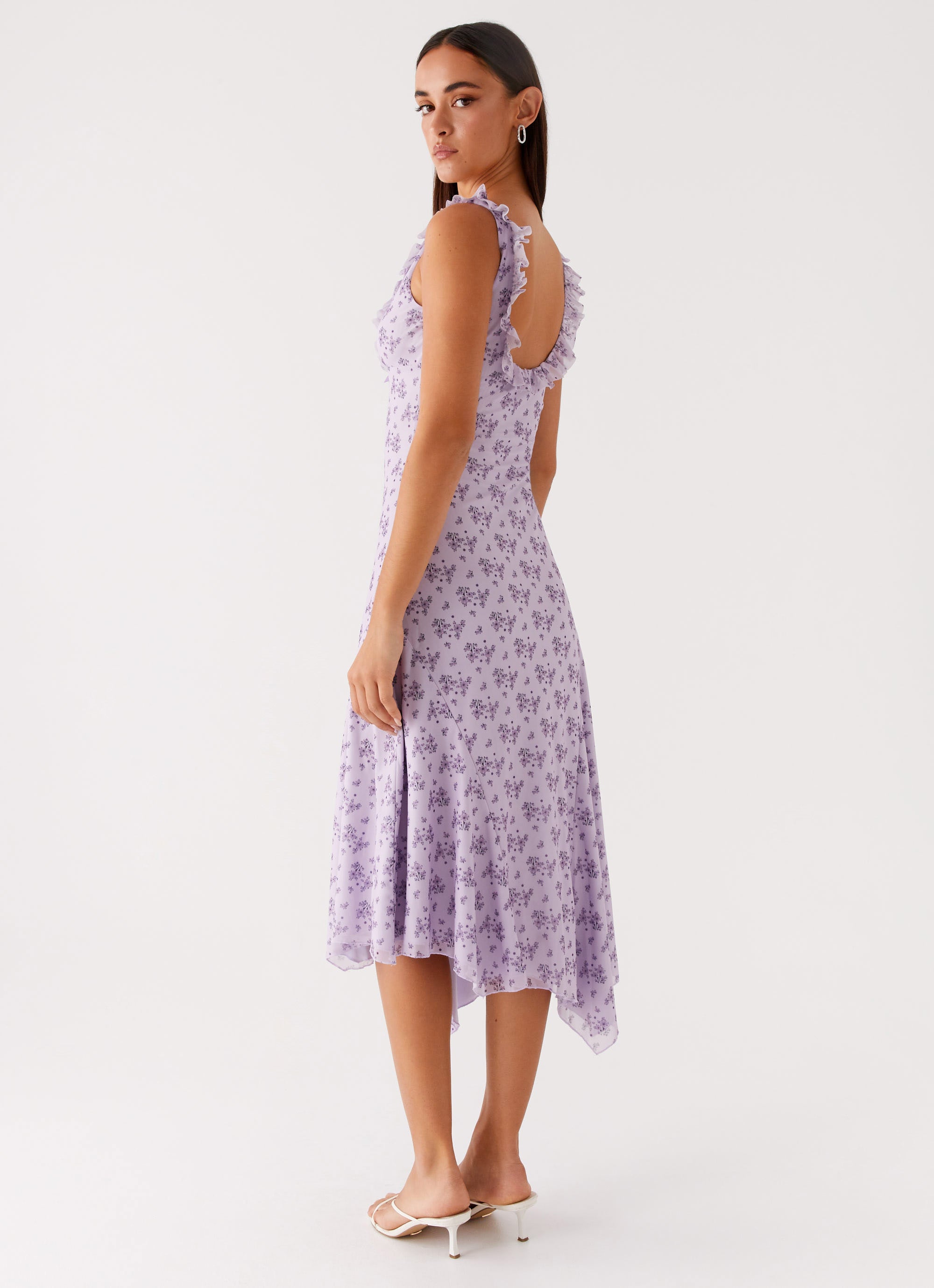 Asteri Midi Dress - Floral Print Lavender Meadow Flowy Summer Dress for Women | Beach Wedding, Garden Party & Date Night Outfit