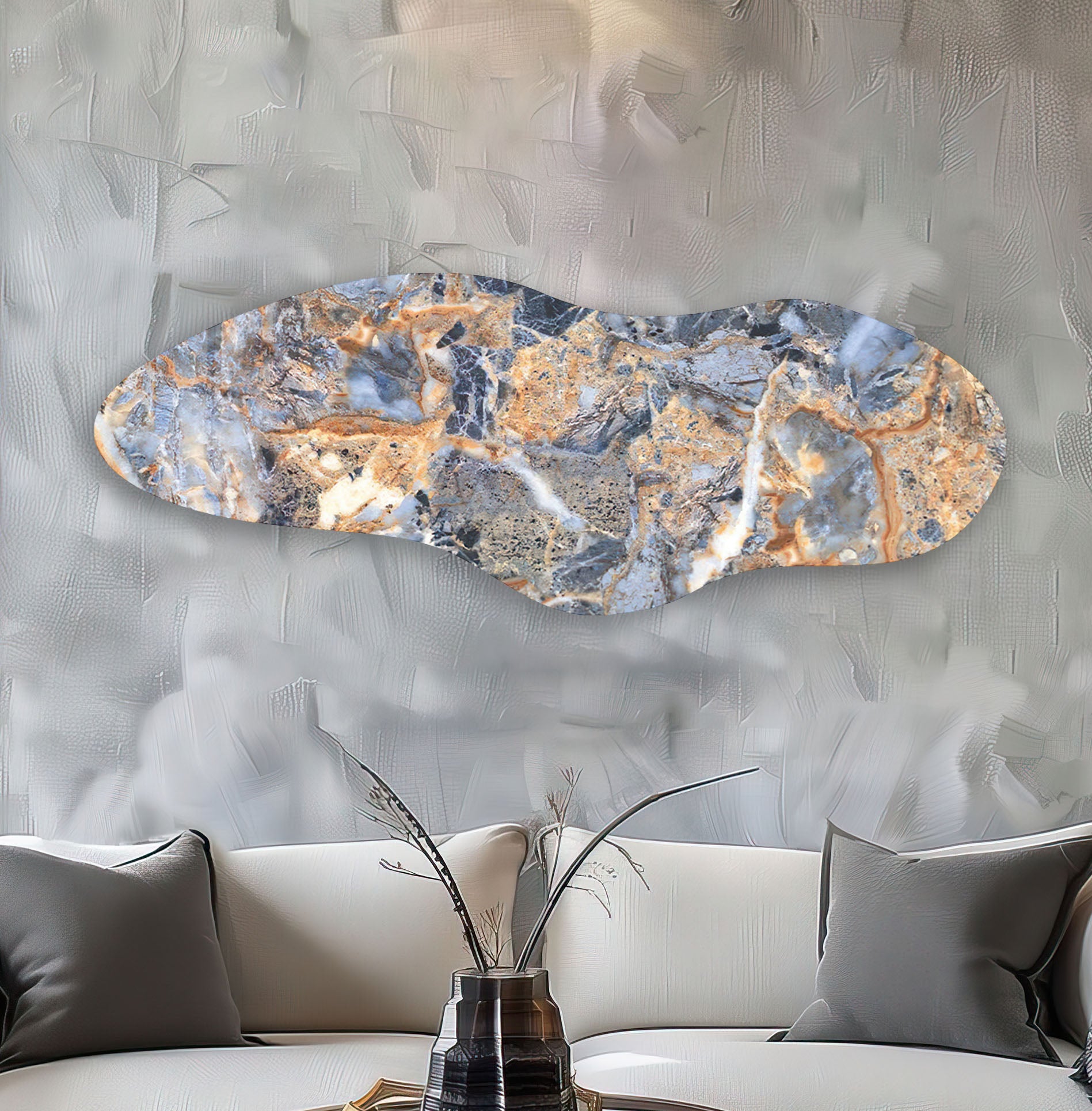 Handmade Blue Marble Pattern Irregular Glass Wall Art - Modern Abstract Home Decor for Living Room, Bedroom & Office