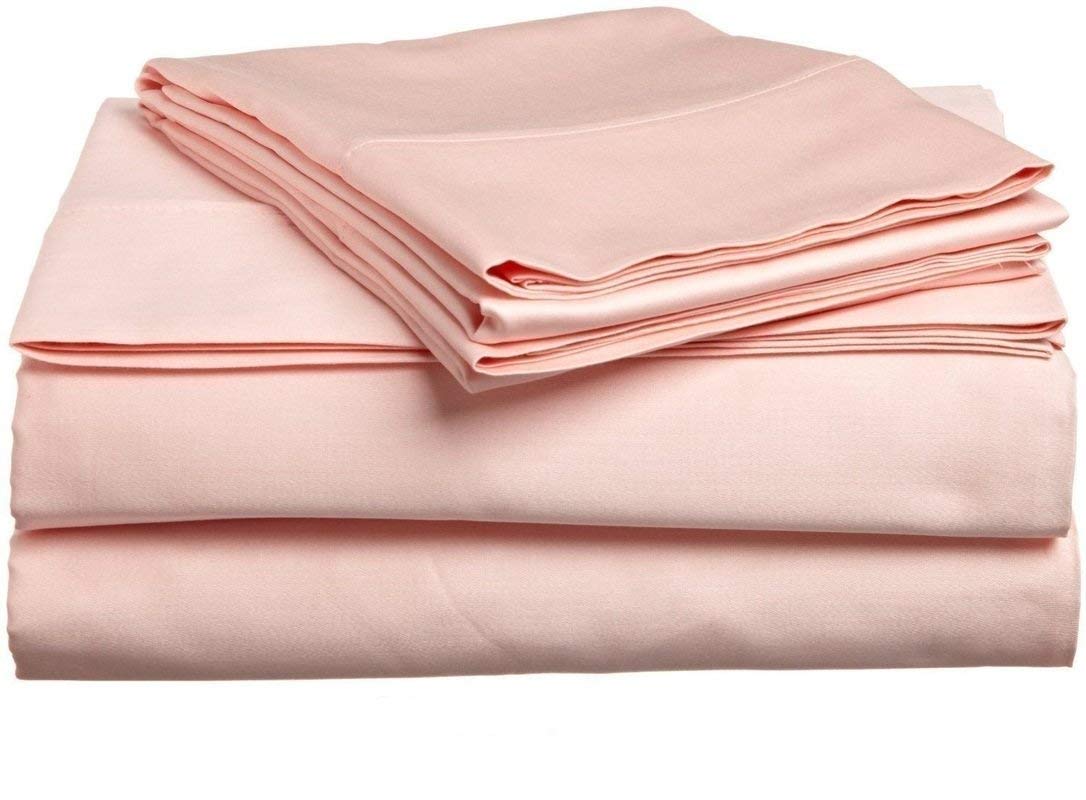 Luxurious 600 Thread Count 100% Cotton Sateen 4-Piece Bed Sheet Set - Peach Solid Color, Fits Olympic Queen Mattress with 25