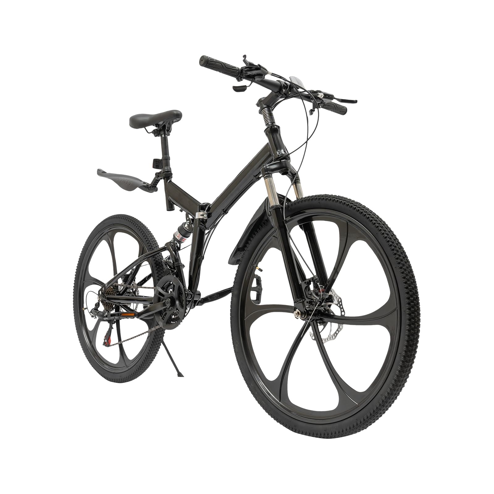 26In Folding Mountain Bike - 21 Speed Upgraded Foldable Bicycle with 6 Blade Flywheel, Carbon Steel Frame for Men & Women (Black) | Perfect for Commuting, Travel & Outdoor Adventures | US Stock