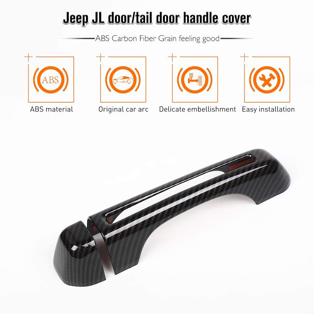 CheroCar JL JT Door Handle Inserts Cover Kit & Tailgate Handle Cover for 2018-2021 Jeep Wrangler JL JLU & 2020-2021 Jeep Gladiator JT - Black Carbon Fiber Grain Exterior Accessories - Upgrade Your Off-Road Vehicle's Style & Protection
