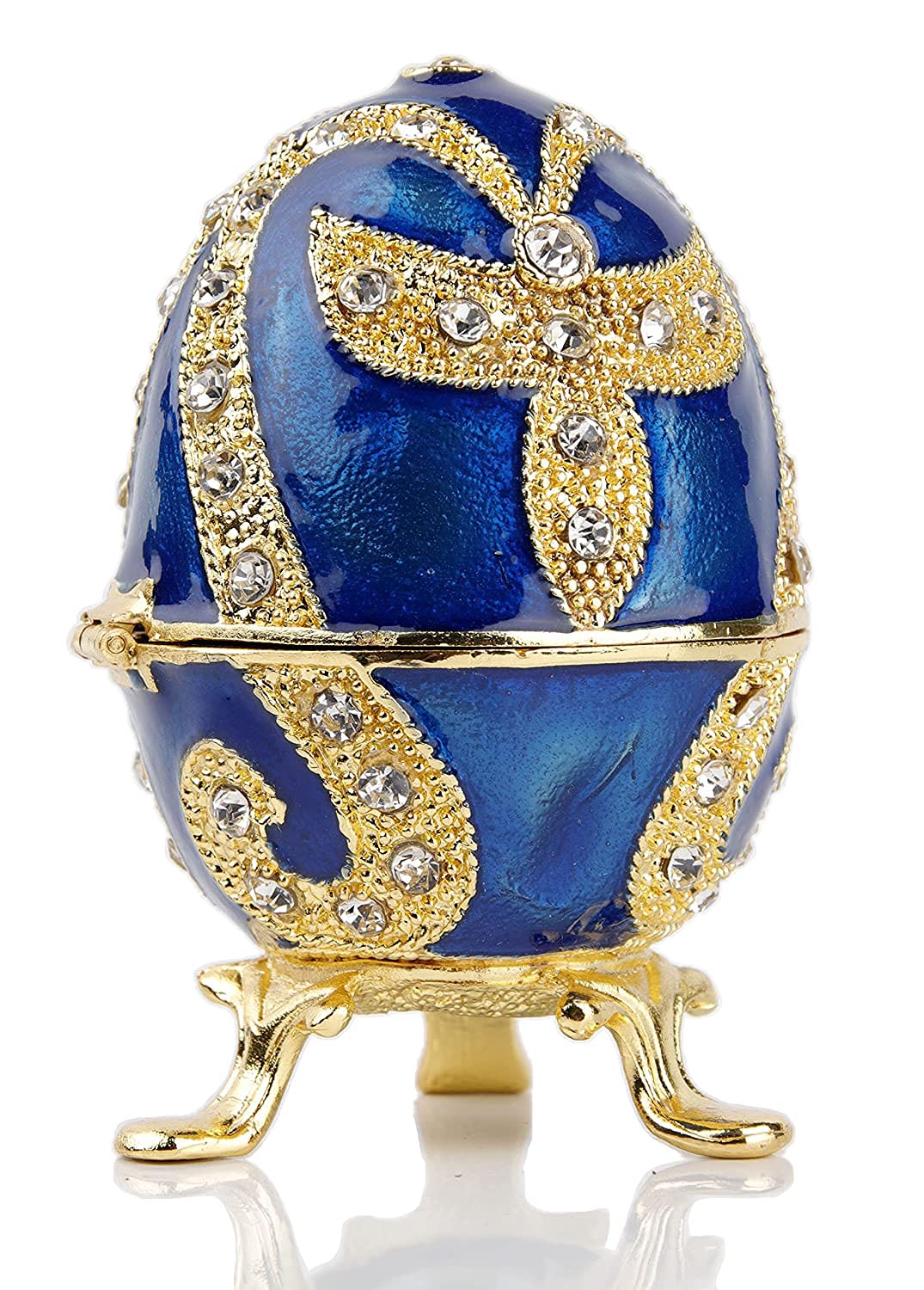 Hand Painted Enameled Faberge Egg Trinket Box - Hinged Jewelry Storage Box for Rings & Necklaces - Elegant Home Decor Gift for Christmas, Wedding & Collectors (Perfect for Display on Dressers & Vanities)