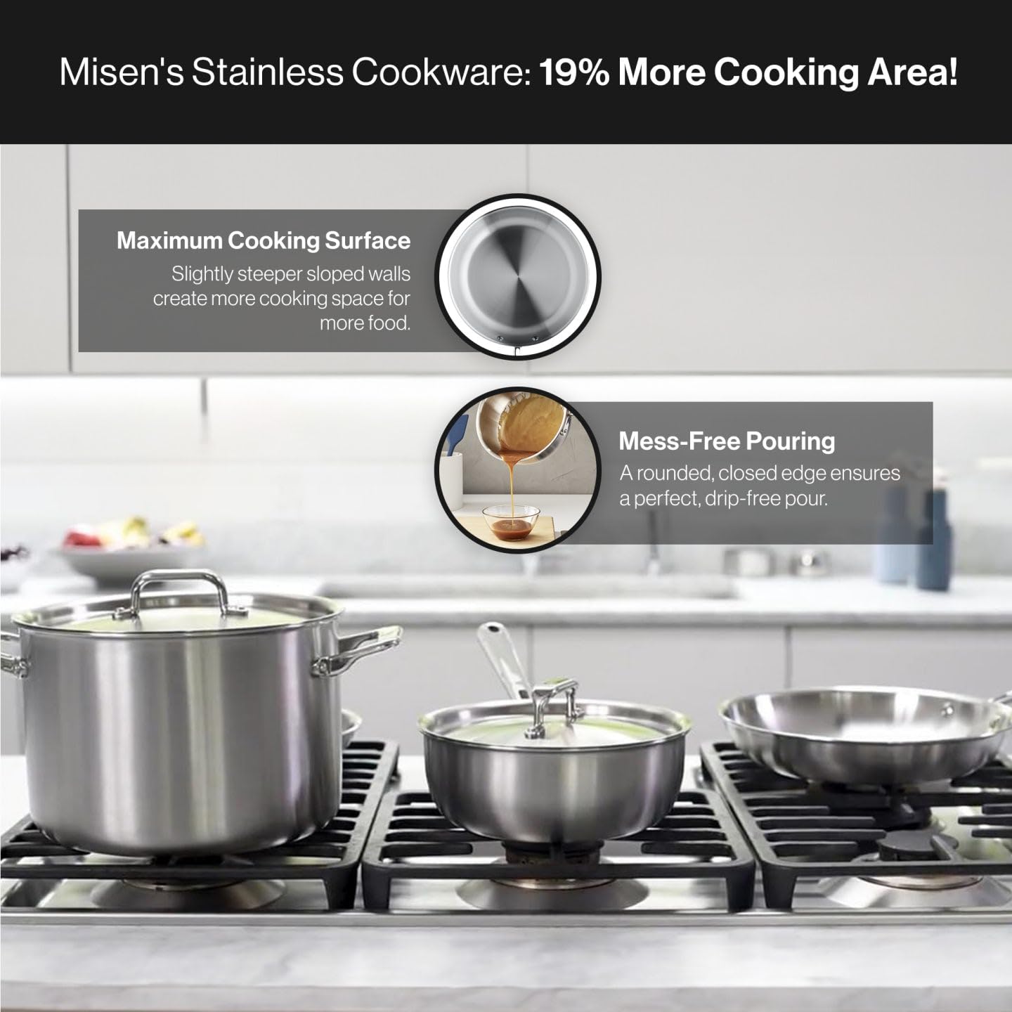 Premium Misen 5-Ply Stainless Steel Cookware Set - 5-Piece Professional Kitchen Set with 10