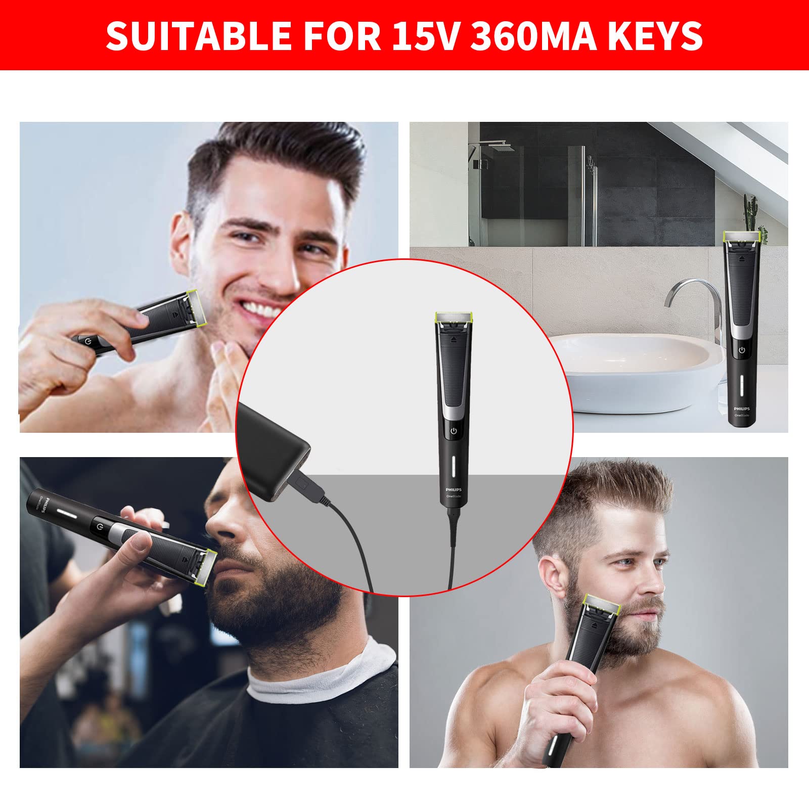 MEROM 15V USB Charging Cable Replacement HQ8505 - Compatible with Philips Norelco Shavers (OneBlade, Multigroom Pro, Precision, Bodygroom, Arcitec) - High Quality Power Cord for Electric Grooming Trimmers - Perfect for Home, Travel & Professional Use