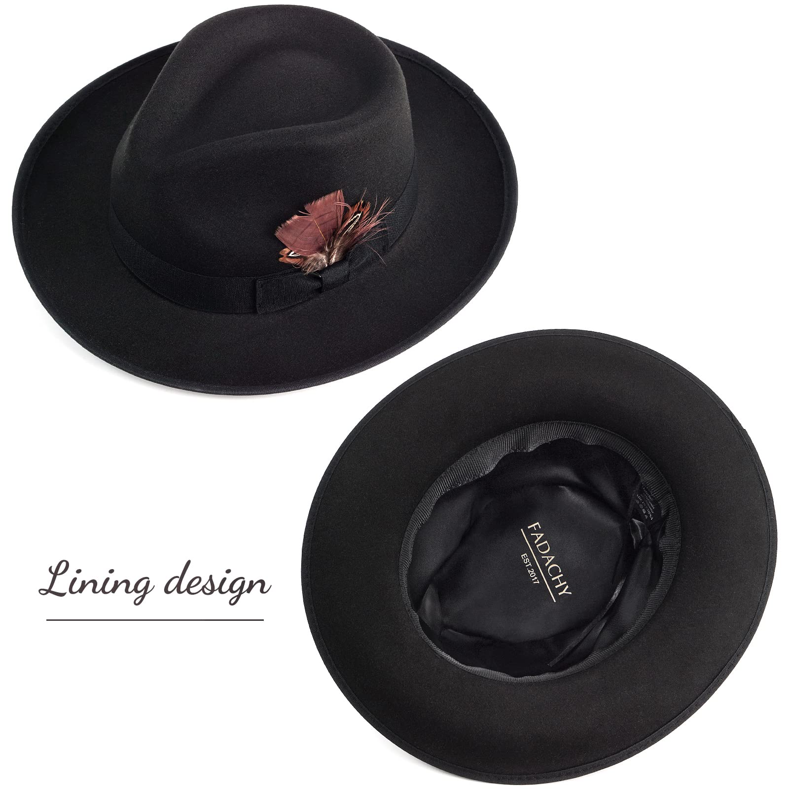 Stylish FADACHY Fedora Hat for Men & Women - Wide Brim Felt Dress Hat, Classic Panama Trilby - Perfect for Outdoor Events, Weddings & Fashion Accessories