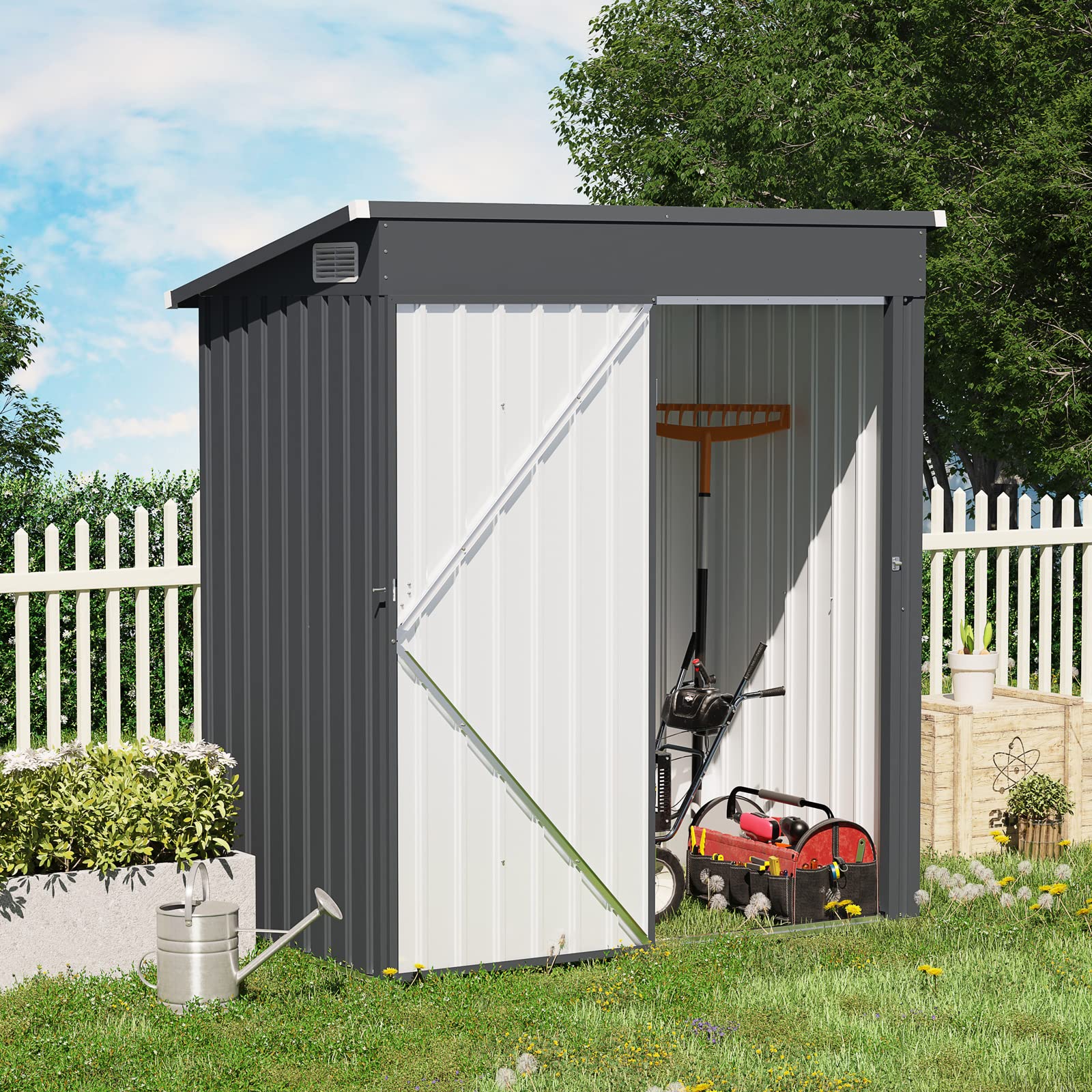 OC Orange-Casual 5x3 FT Outdoor Storage Shed - Heavy Duty Galvanized Steel Metal Garden Tool Shed with Lockable Door for Backyard, Patio & Lawn | Perfect for Storing Gardening Tools, Lawn Equipment & Seasonal Items (Black)