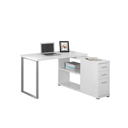 Scranton & Co Adjustable L-Shaped Left or Right Facing Open Shelves Drawers Home Office Computer Writing Desk in White - Perfect for Small Spaces, Gaming Setup & Remote Work