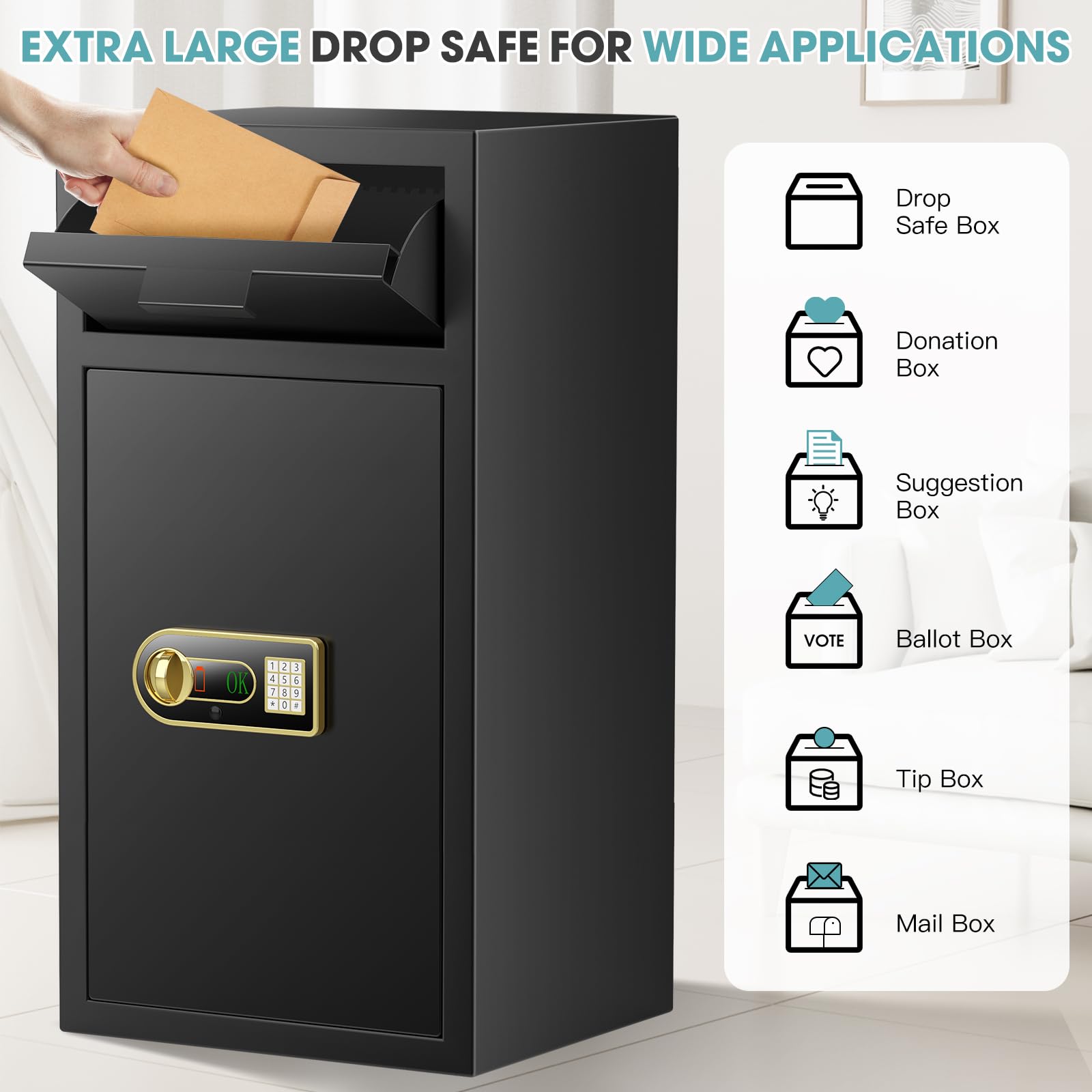6.7 Cu Ft Fireproof Cash Deposit Safe Box - Digital Keypad, Anti-Theft Design with Deposit Slot & Spare Keys - Heavy Duty Business Safe for Retail Stores, Restaurants & Home Security (Fireproof, Burglary Protection)