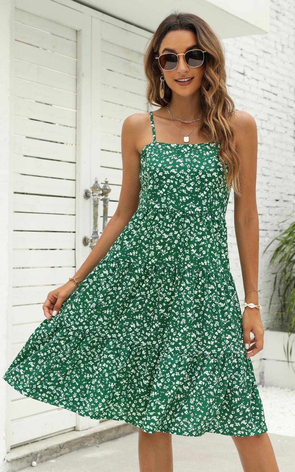 Berydress Women's Summer Spaghetti Strap Tiered Midi Dress - Ruffle Cotton Casual Sundress for Wedding Guest, Beach, Vacation & Daily Wear