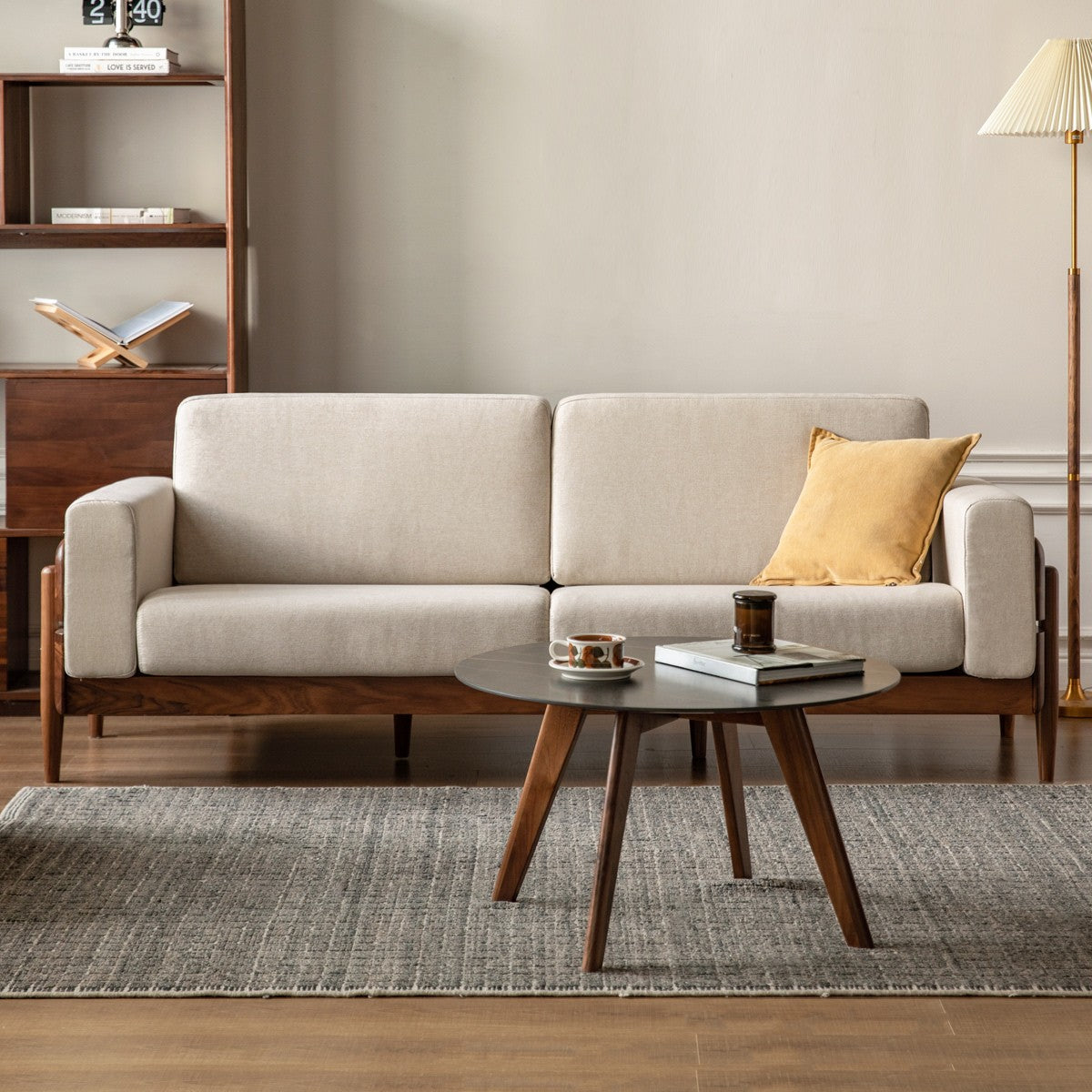Premium Black Walnut Solid Wood Upholstered Fabric Sofa - Modern Living Room Furniture for Home, Office & Lounge Comfort