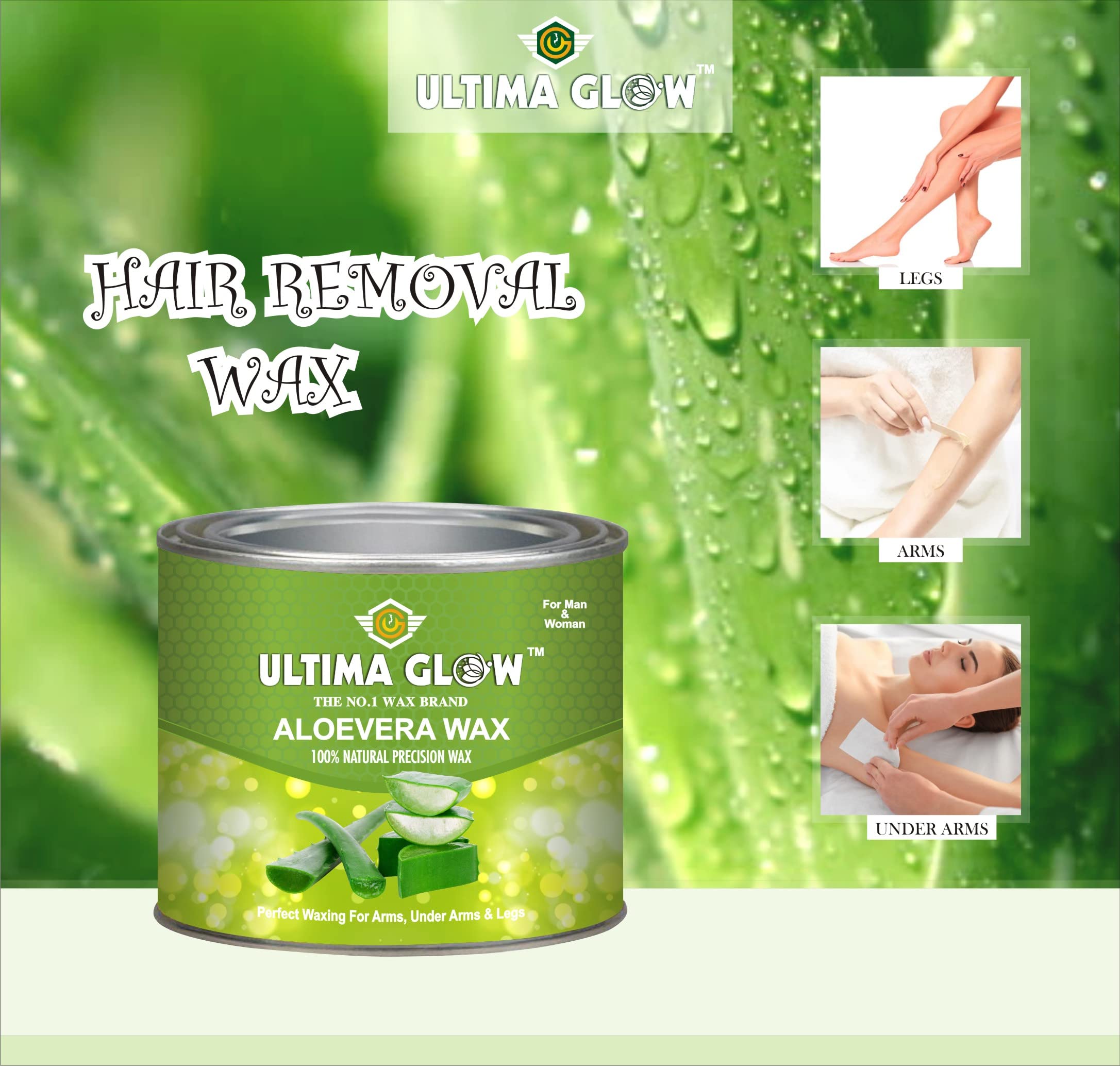 ULTIMA GLOW Aloe Vera Strip & Stick Wax 600g - All Skin Types Full Body Hair Removal Wax for Men & Women - Perfect for Salon, Spa & At-Home Waxing