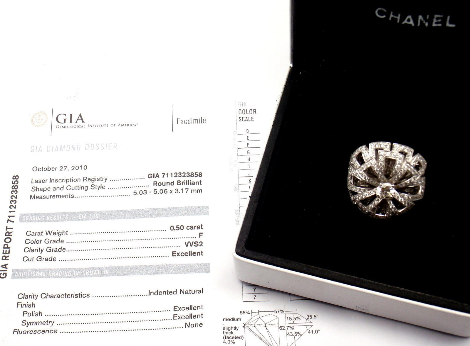 Authentic Chanel Flower 18k White Gold Diamond Ring for Women - Luxury Vintage Jewelry Gift for Anniversary, Valentine's Day & Special Occasions