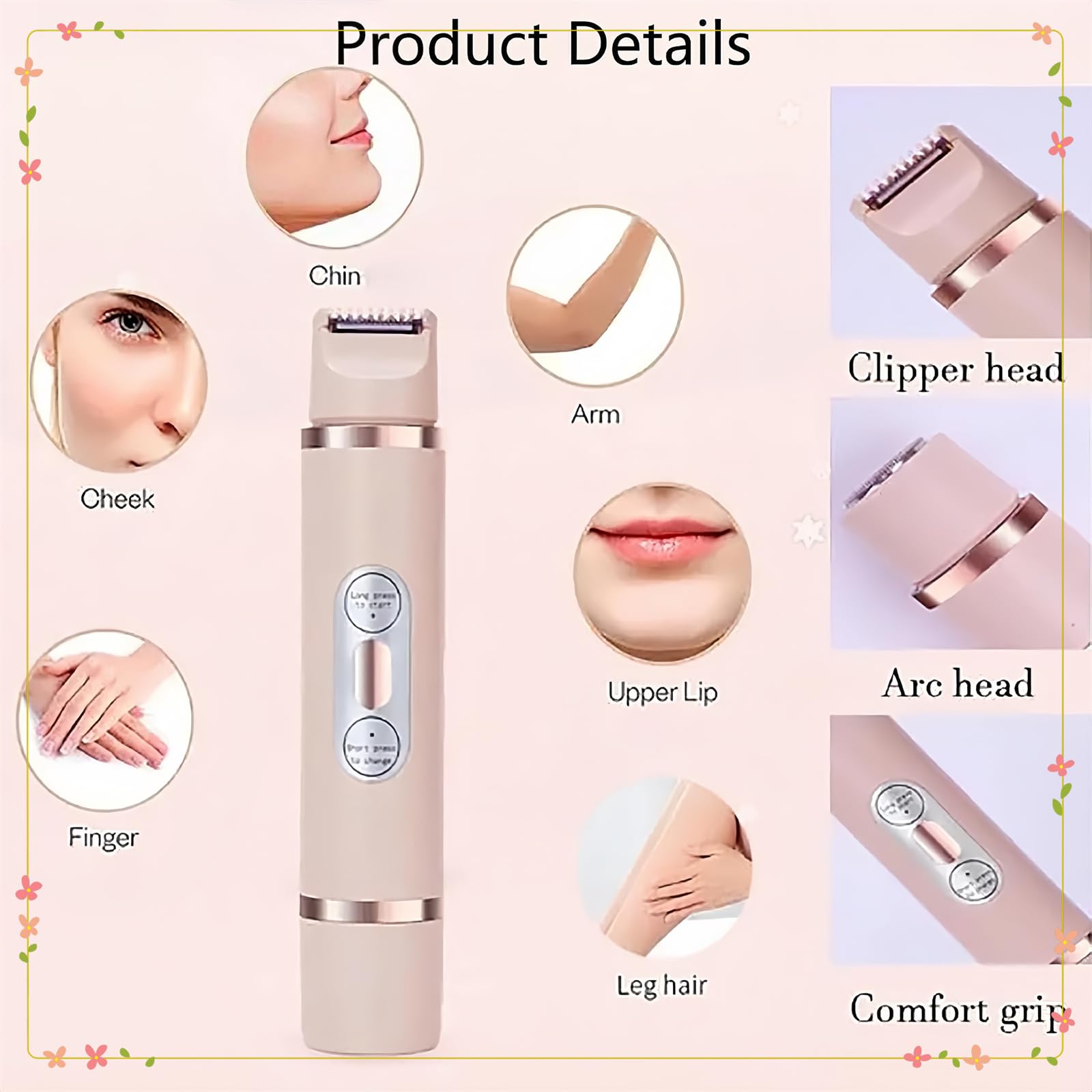 Allalonga 7-in-1 Electric Shaver for Women - 2-in-1 Wet & Dry Hair Trimmer for Legs, Face & Body - Portable Rechargeable Razor for Home & Travel Use - Pink (Ideal for Smooth Skin Care & Quick Grooming On-The-Go)