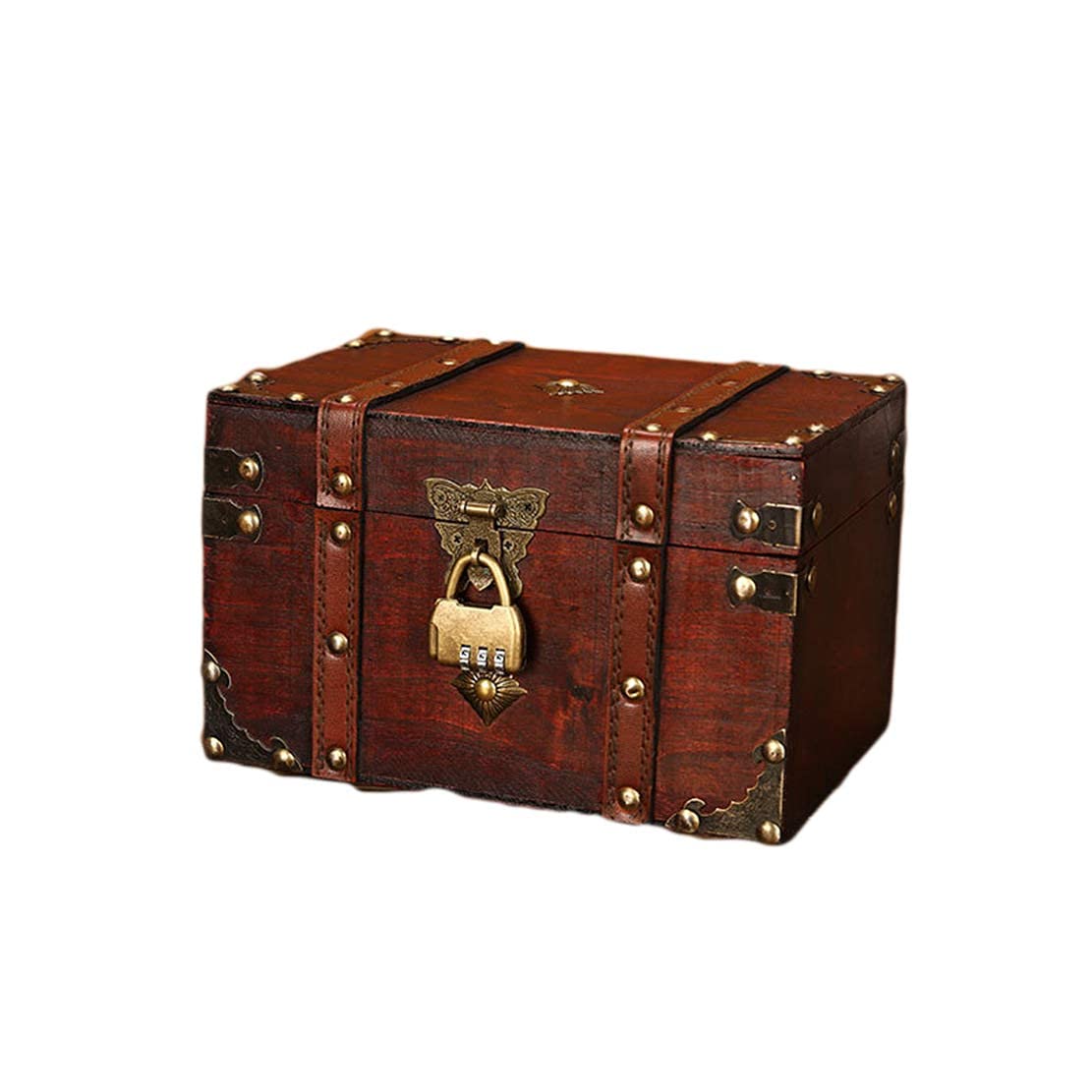 Vintage Wooden Treasure Chest with Lockable Lid & Password - Luxury Jewelry Storage Box for Women, Mothers Day & Christmas Gifts - Perfect for Keepsakes, Rings, Necklaces & Home Decor