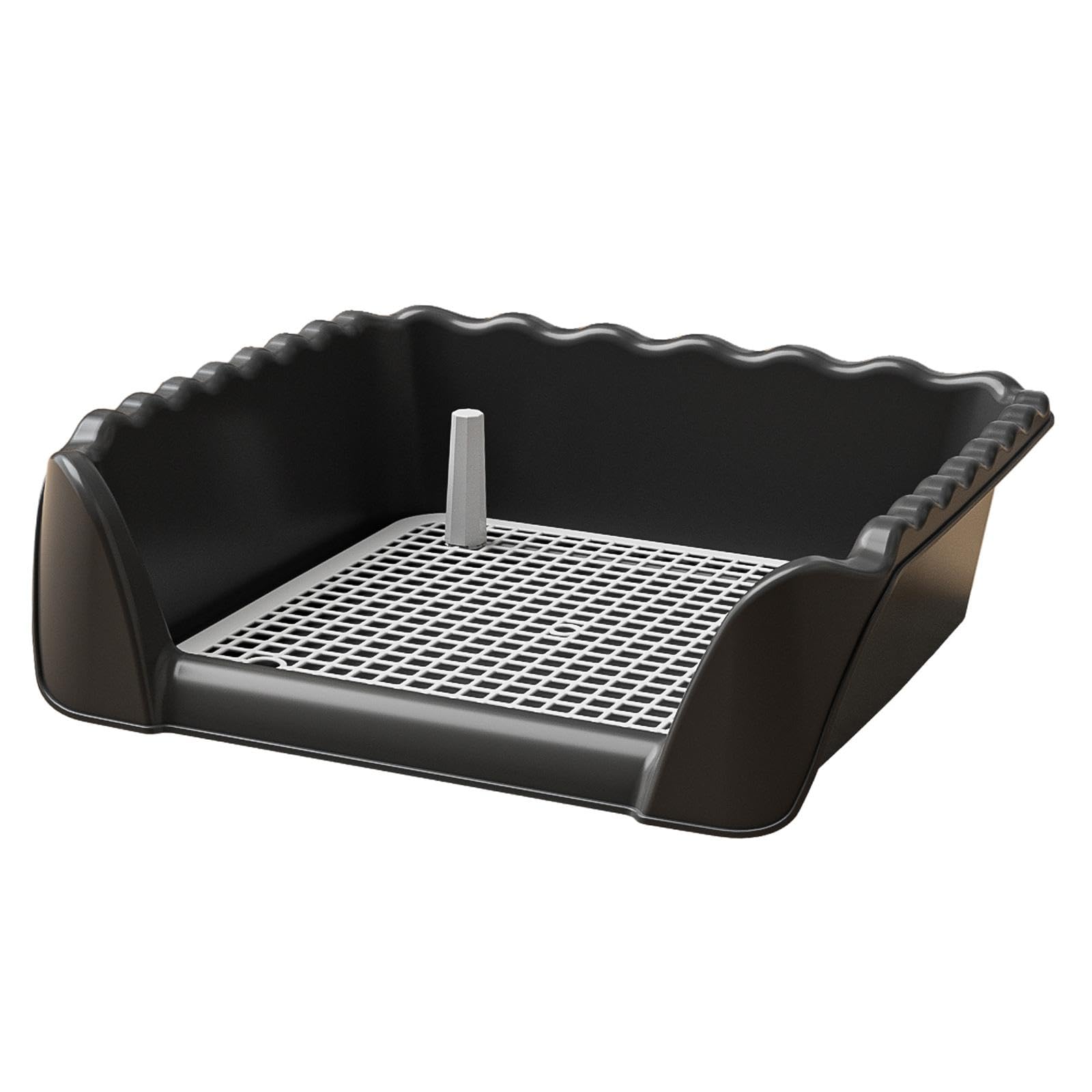 Portable Dog Toilet Pee Pad Holder - Anti-Splash Training Potty Tray with Removable Post for Puppies, Rabbits & Small Pets (Black) - Ideal for Indoor Housebreaking & Pet Cage Use