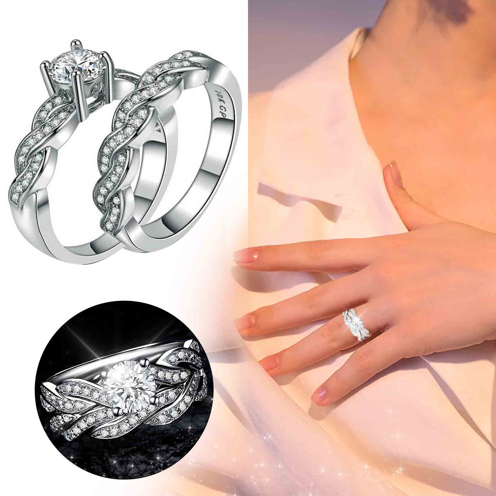 Elegant Silver Wedding Rings for Women - Bridal Ring Sets, Twisting Engagement Rings for Couples - Perfect for Proposals, Anniversaries & Romantic Gifts - Ideal for Wedding Ceremonies, Vow Renewals and Date Nights