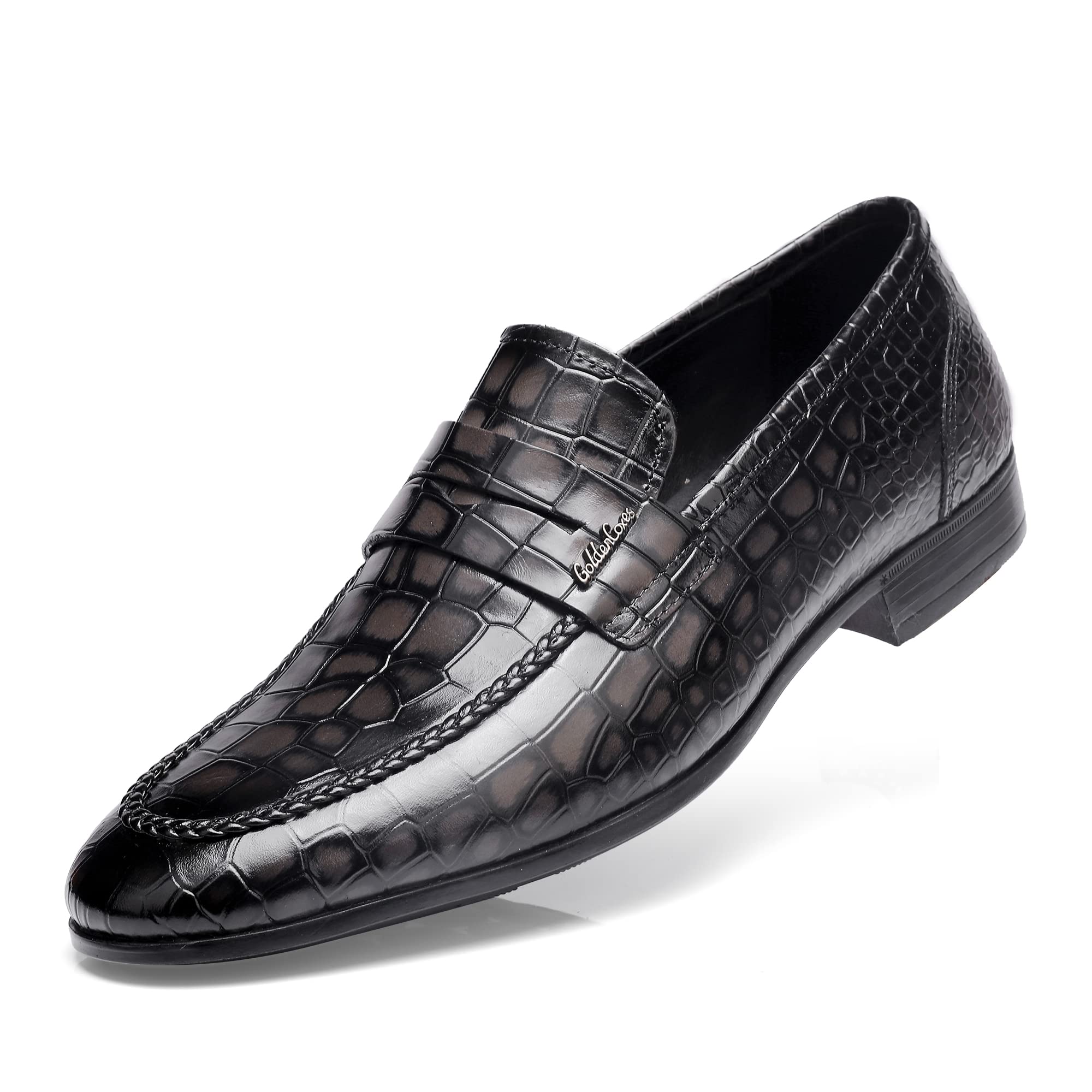 Premium Men's Classic Leather Dress Shoes - Fashion Crocodile Print Loafers | Slip-On Formal & Casual Shoes for Business, Office & Special Occasions