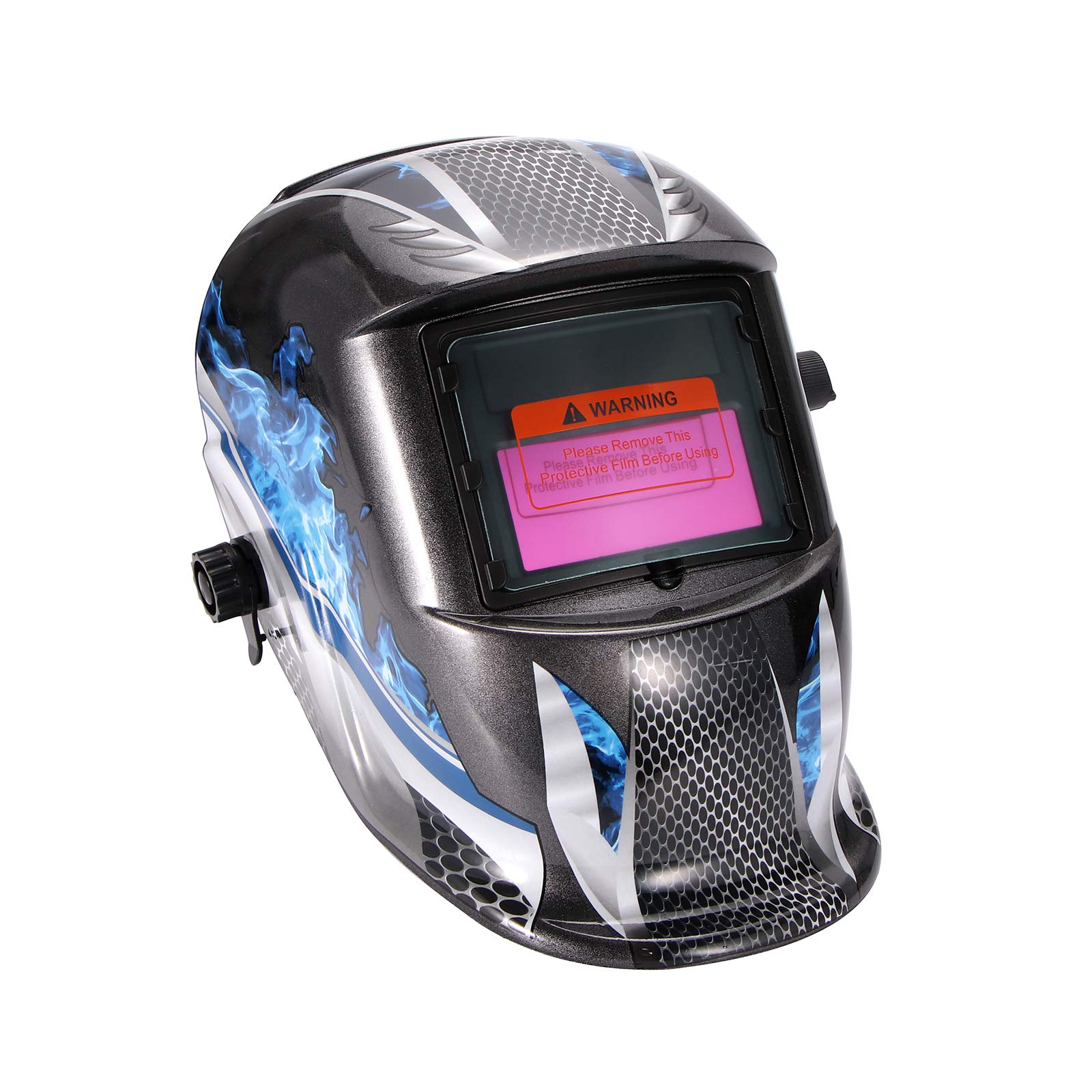 ALLOMN Solar Powered Auto Darkening Welding Helmet - Shade Range 4/9-13 for TIG MIG ARC Welding - Includes 2 Protective Films - Ideal for Metal Fabrication, Construction & DIY Projects