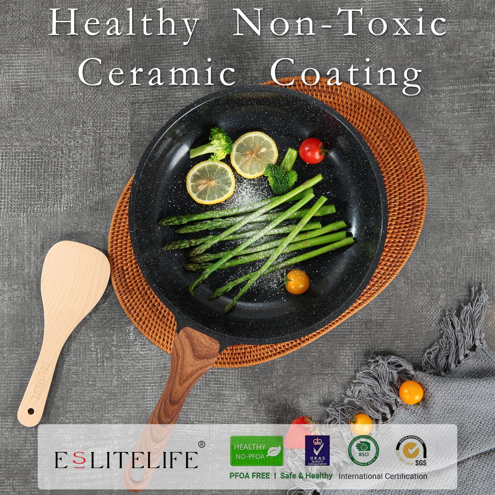 Nonstick Ceramic Frying Pan Set with Glass Lids - 3-Piece PTFE & PFOA Free Skillets for Gas, Electric & Induction Stoves - Healthy Cooking for Eggs, Omelets & Pancakes - Perfect for Family Breakfast & Professional Kitchens