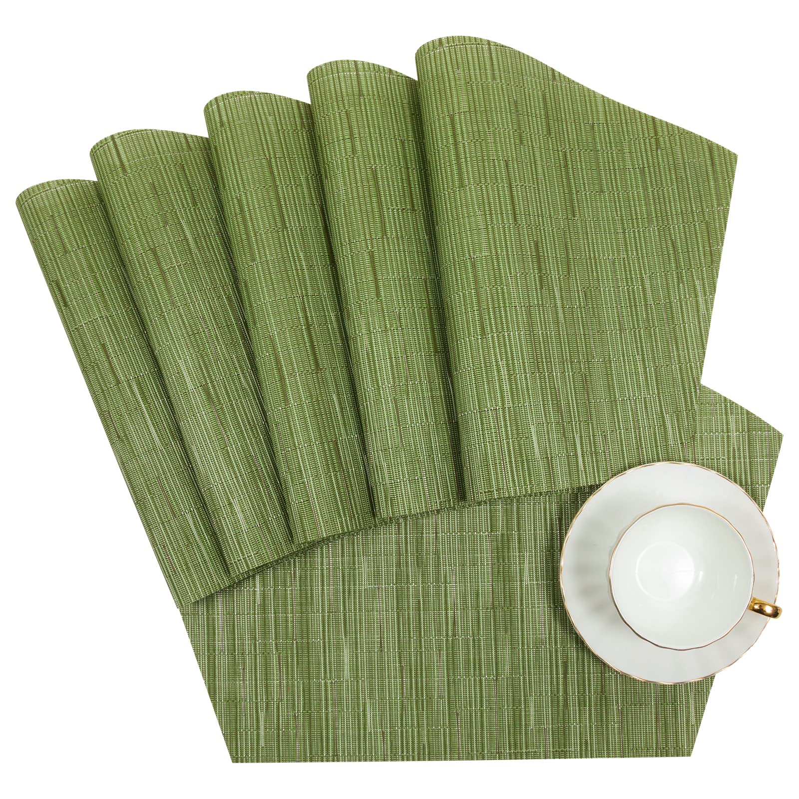 SHACOS 7-Piece Round Table Placemats Set - Heat Resistant Wedge Placemats with Centerpiece Mat, Wipe Clean, Eco-Friendly (Green) - Perfect for Dining Tables, Kitchen Countertops & Party Decorations