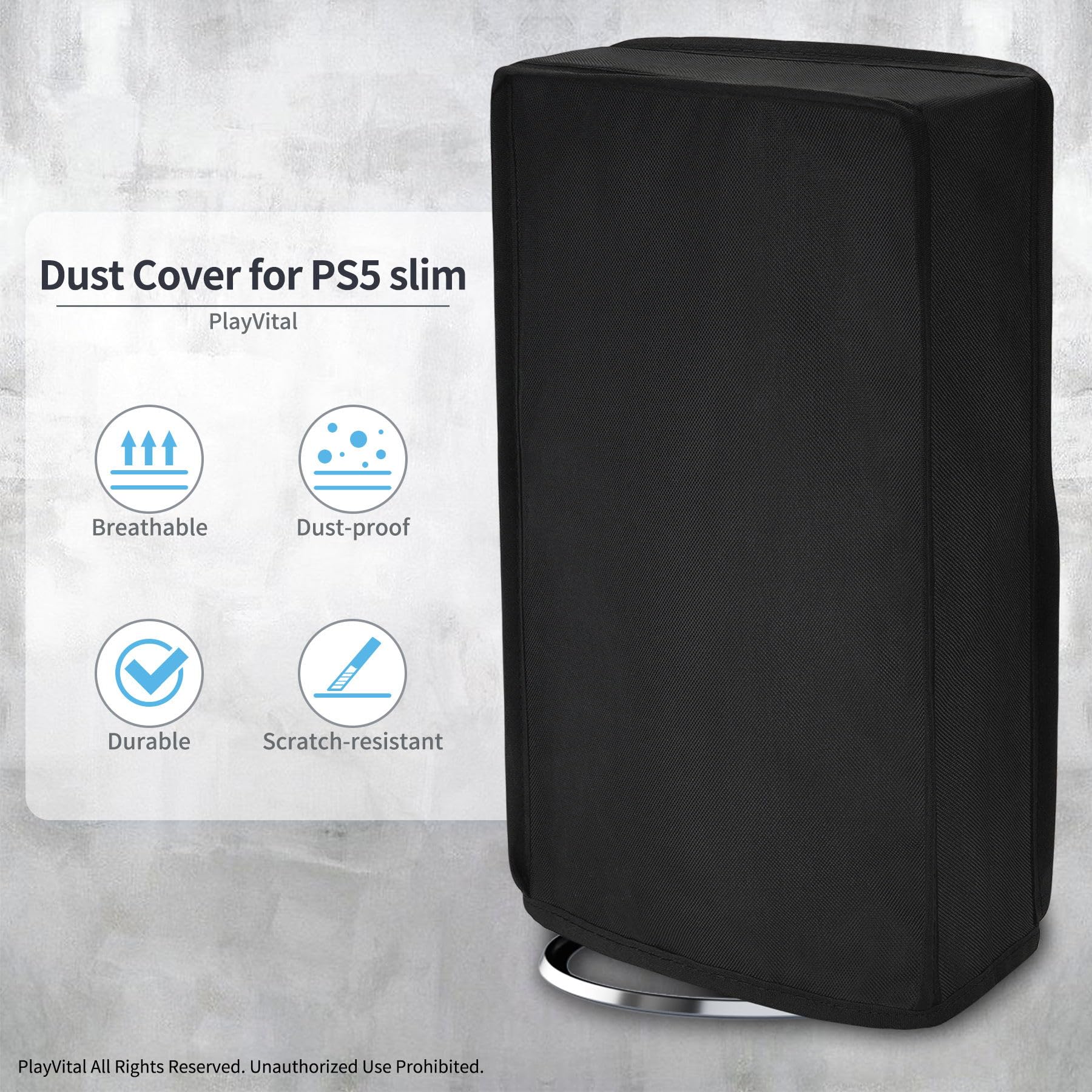 PlayVital Vertical Dust Cover for PS5 Slim Disc Edition (2023 New Smaller Design) - Nylon Dustproof & Waterproof Protector Sleeve for PlayStation 5 Slim Console - Black - Perfect for Gaming Setup Protection & Travel Storage