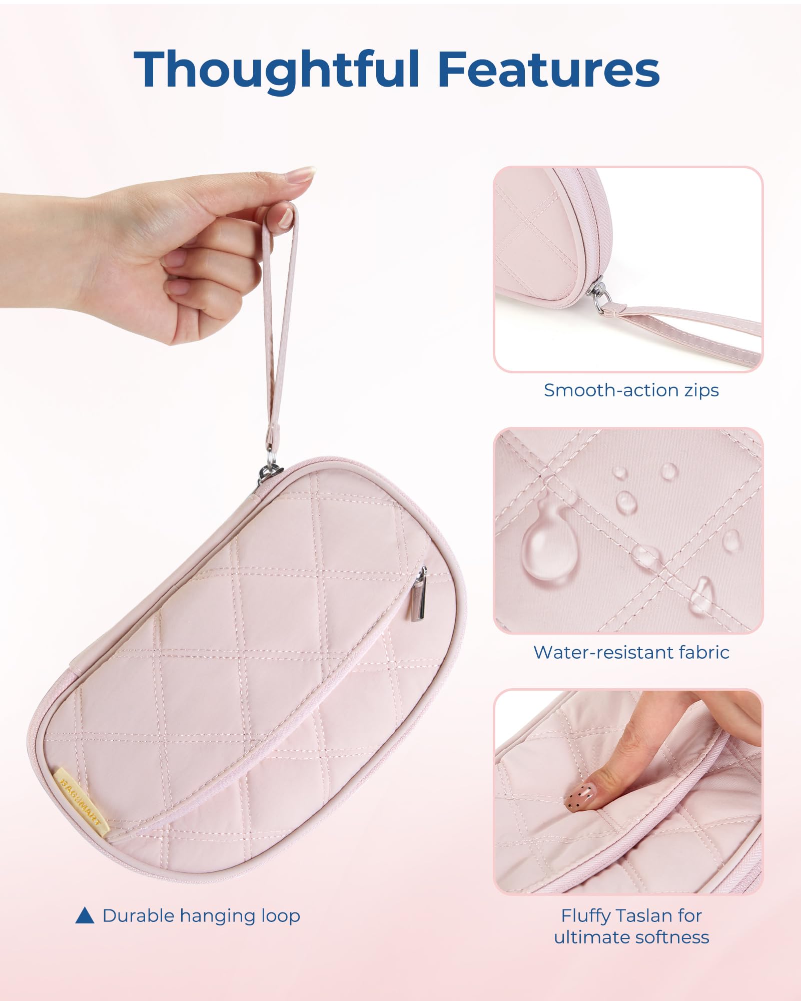 BAGSMART Travel Electronics Organizer - Puffer Cable Organizer Bag for Charger, Phone, Flash Drive (Pink) | Compact Tech Storage Case for Women | Perfect for Business Trips, Vacations & Daily Commute