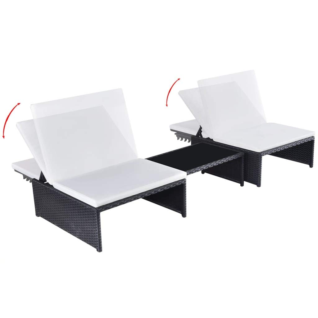Outdoor Chaise Lounge Set of 2 - Black Poly Rattan Sun Loungers with Side Table for Poolside, Beach, Garden, Balcony, Patio & Backyard Relaxation | Weather-Resistant & Comfortable Design