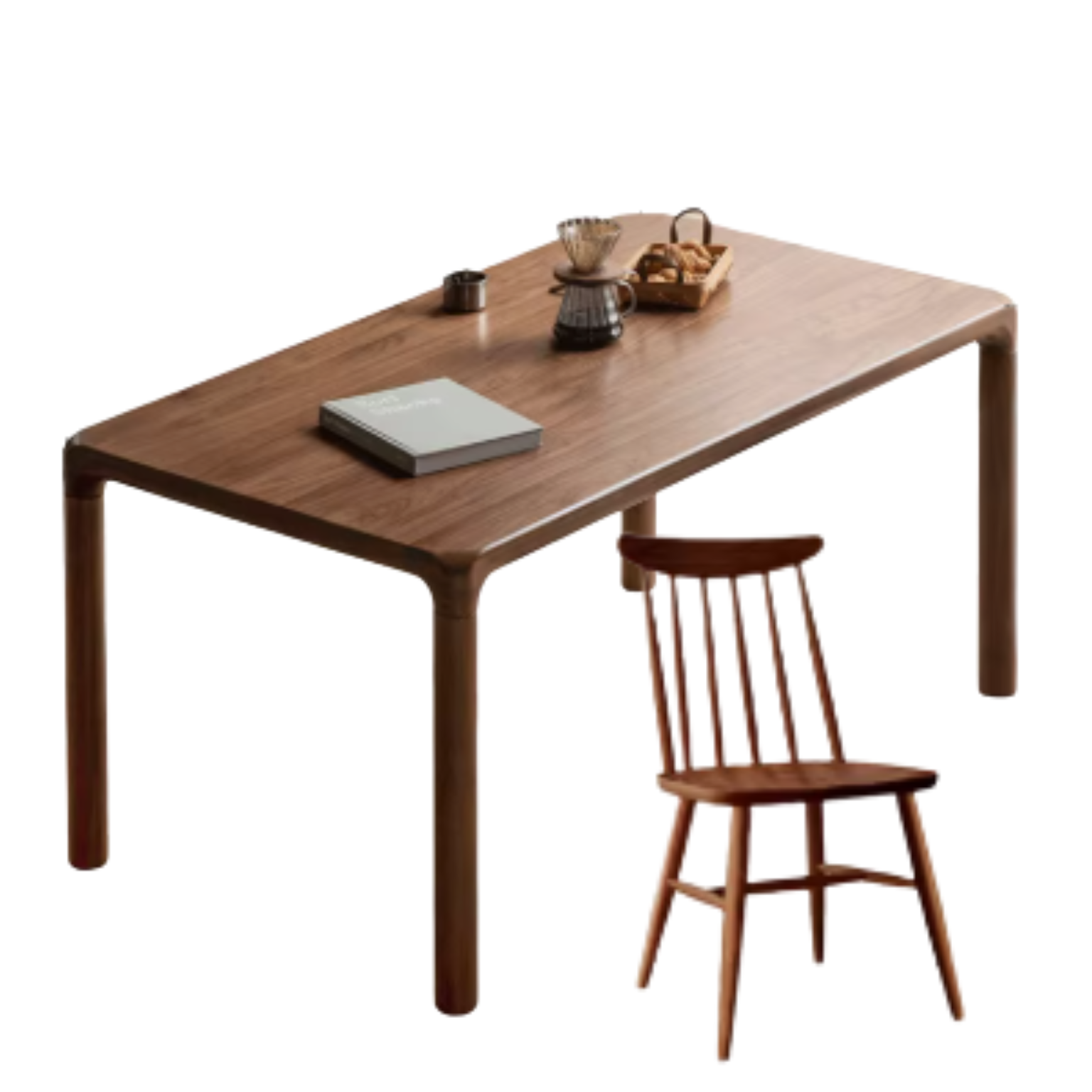 63.0x33.5x29.9 inch / 160x85x76 cm / Walnut Color / Ash dining table + 4 chairs -