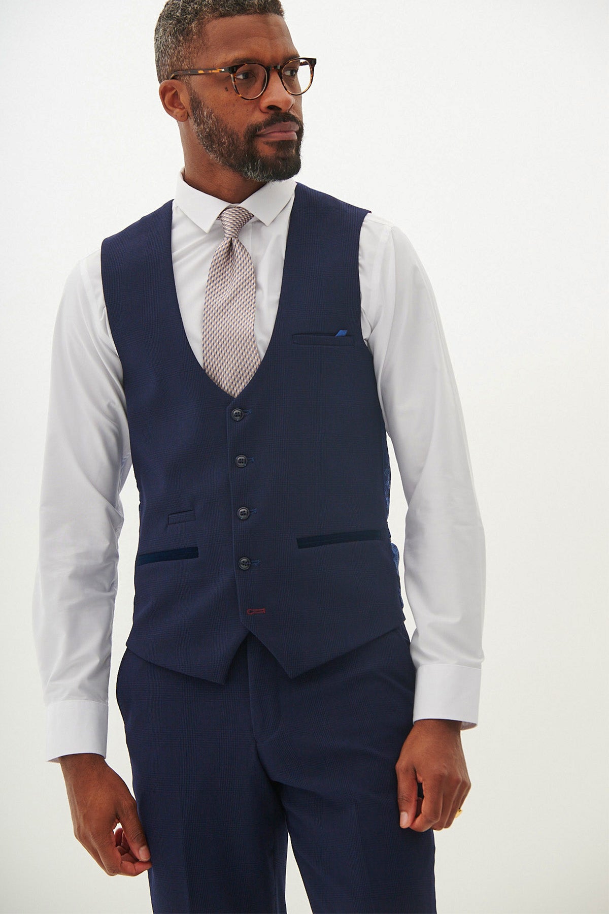 BROMLEY Navy Single Breasted Check Waistcoat for Men | Formal & Business Attire | Perfect for Weddings, Office & Special Occasions