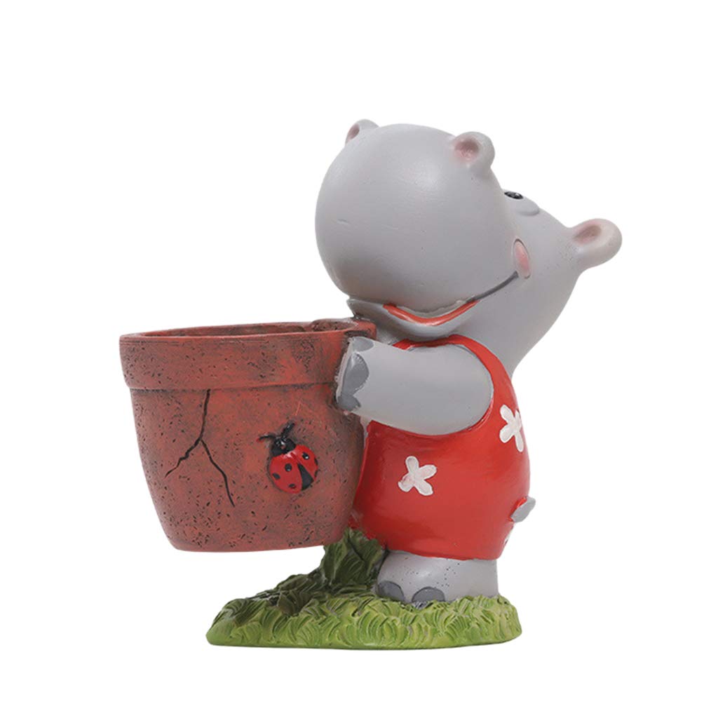 Cute Hippo Cartoon Resin Flower Pot - Small Decorative Plant Container for Succulents, Herbs & Indoor Plants - Perfect for Home, Office & Garden Decor