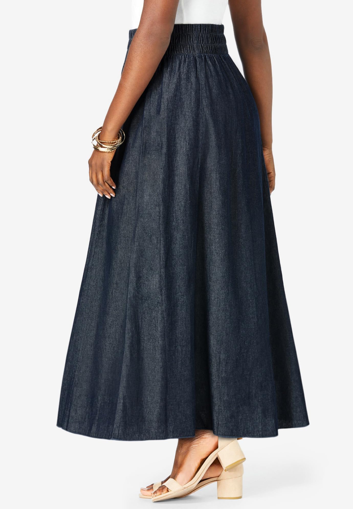 Jessica London Women's Plus Size Chambray Maxi Skirt - Flowy Casual Long Skirt for Summer, Beach & Boho Outfits | Size 14-28 | Comfortable Stretch Waist