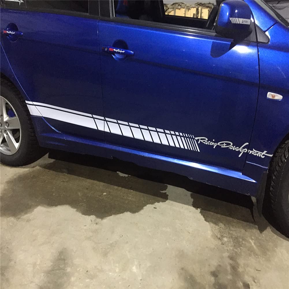 1 Pair Universal PVC Self-Adhesive Racing Stripes - Car Body Sport Stripes & Side Skirt Decals for Exterior Decoration (Black) | Perfect for Car Shows, Racing Events & Vehicle Customization