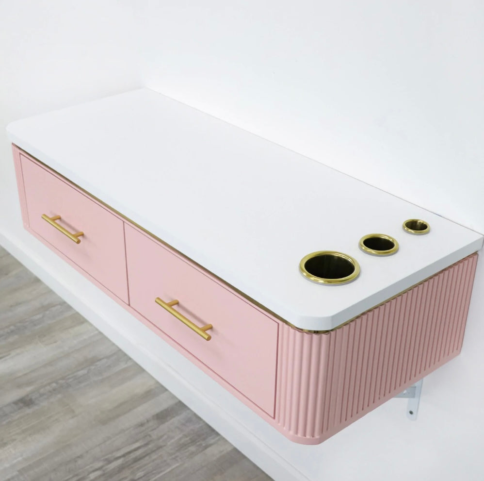 Rene Wall Mounted Hair Styling Station - Salon Quality Vanity Mirror with LED Lights & Storage for Makeup & Hair Tools | Perfect for Home Salon, Bathroom, or Dressing Room