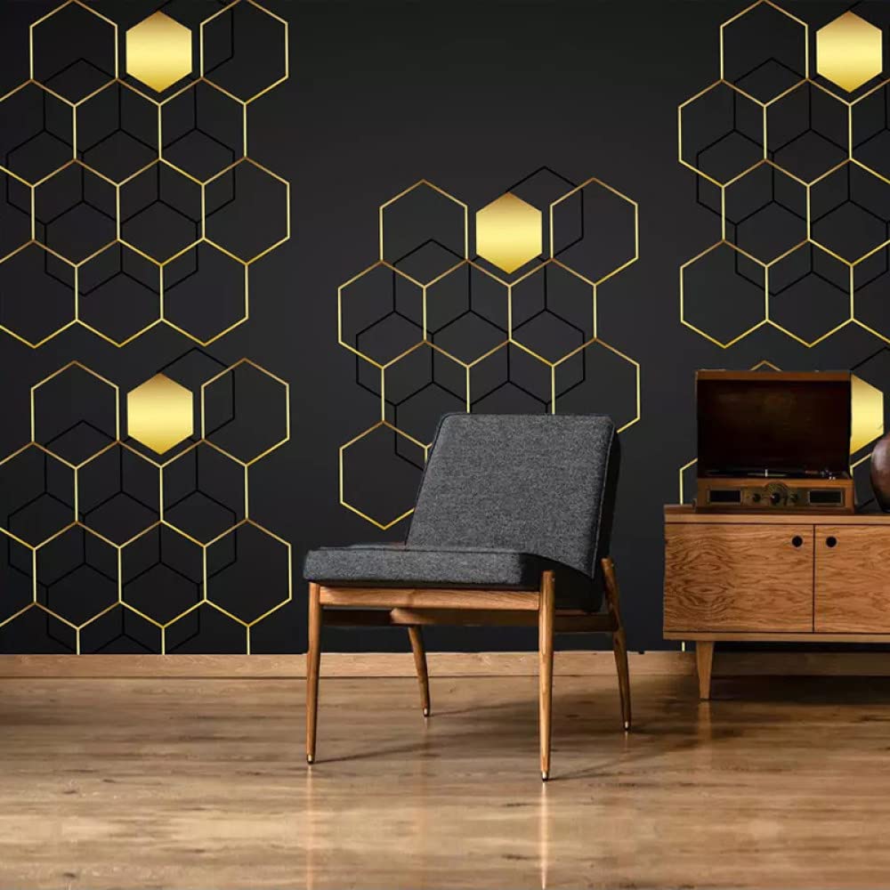 Modern Black 3D Hexagon Geometric Peel and Stick Wallpaper - Large Self-Adhesive Removable Contact Paper for Bedroom & Living Room Decor - Easy DIY Wall Mural for Home Office and Nursery